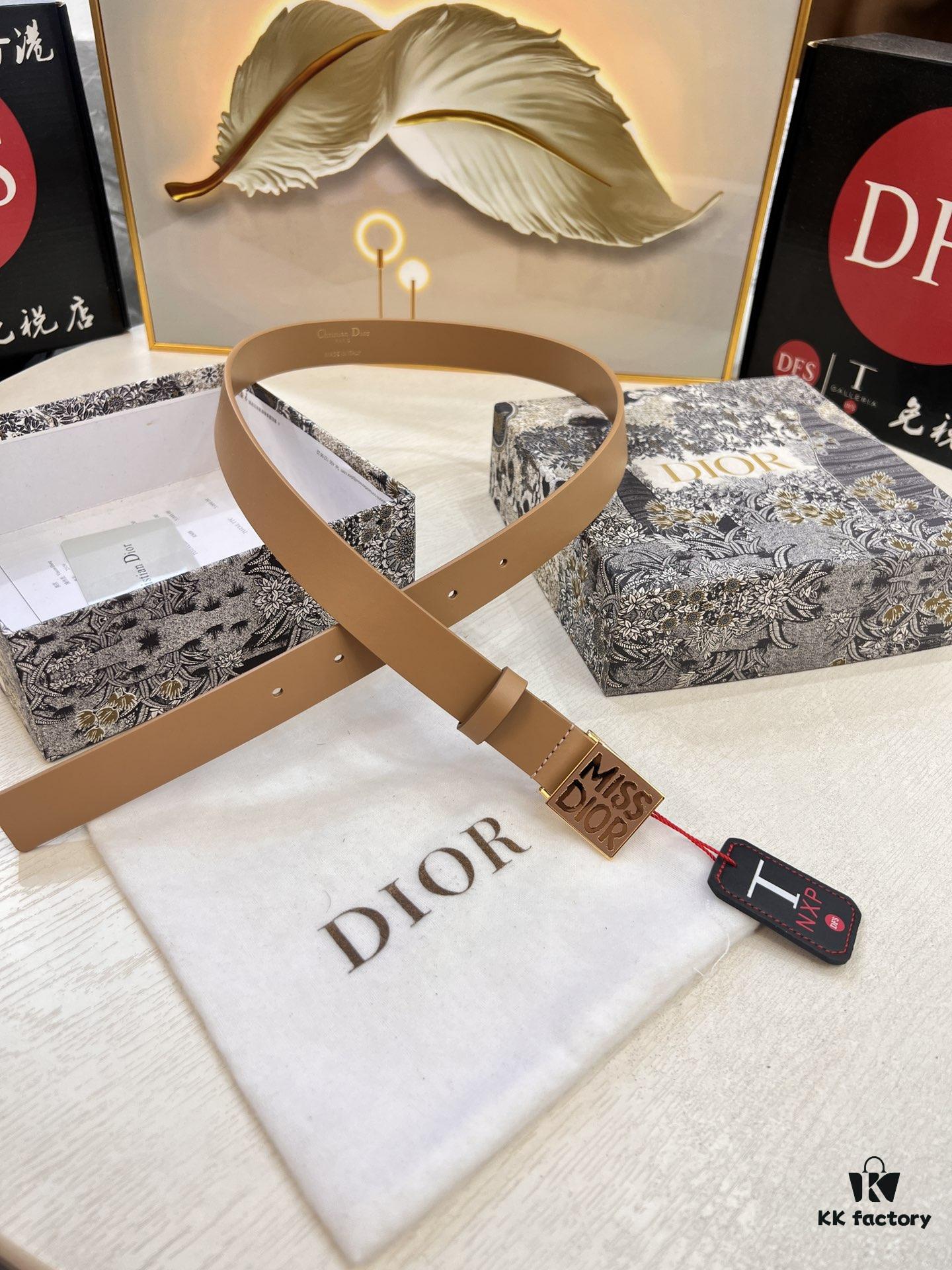 Dior Women's Leather Belt, Imported French Leather, 3.0cm Width, High-Ion Plated Stainless Steel Buckle, Anti-Counterfeit Chip, Authenticity Guaranteed