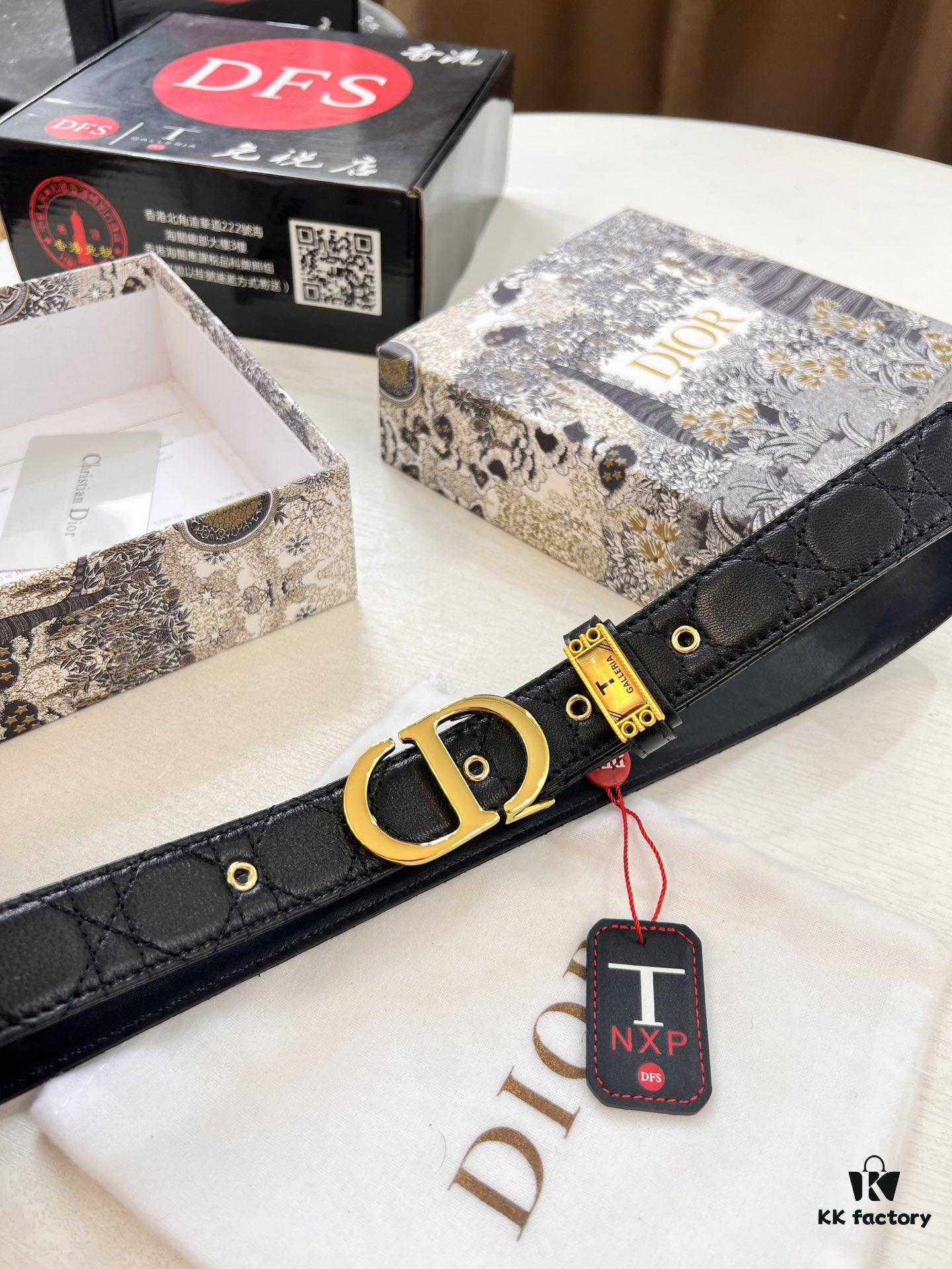 Dior Women's Leather Belt, Imported French Top-Grade Leather, 3.0cm Width, High-Ion Plated Stainless Steel Buckle, Anti-Counterfeit Chip Verified