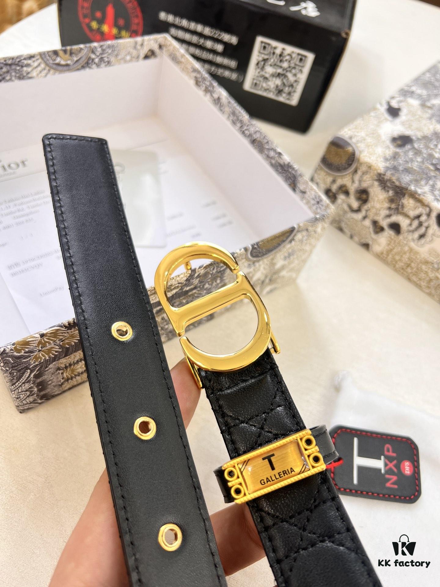 Dior Women's Leather Belt, Imported French Top-Grade Leather, 3.0cm Width, High-Ion Plated Stainless Steel Buckle, Anti-Counterfeit Chip Verified