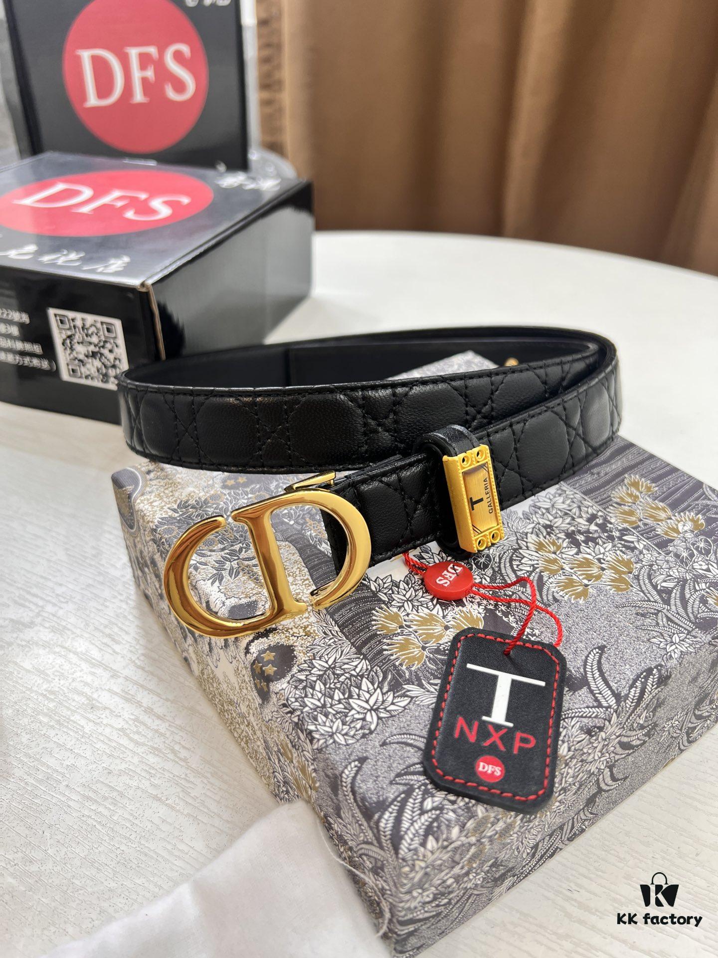 Dior Women's Leather Belt, Imported French Top-Grade Leather, 3.0cm Width, High-Ion Plated Stainless Steel Buckle, Anti-Counterfeit Chip Verified