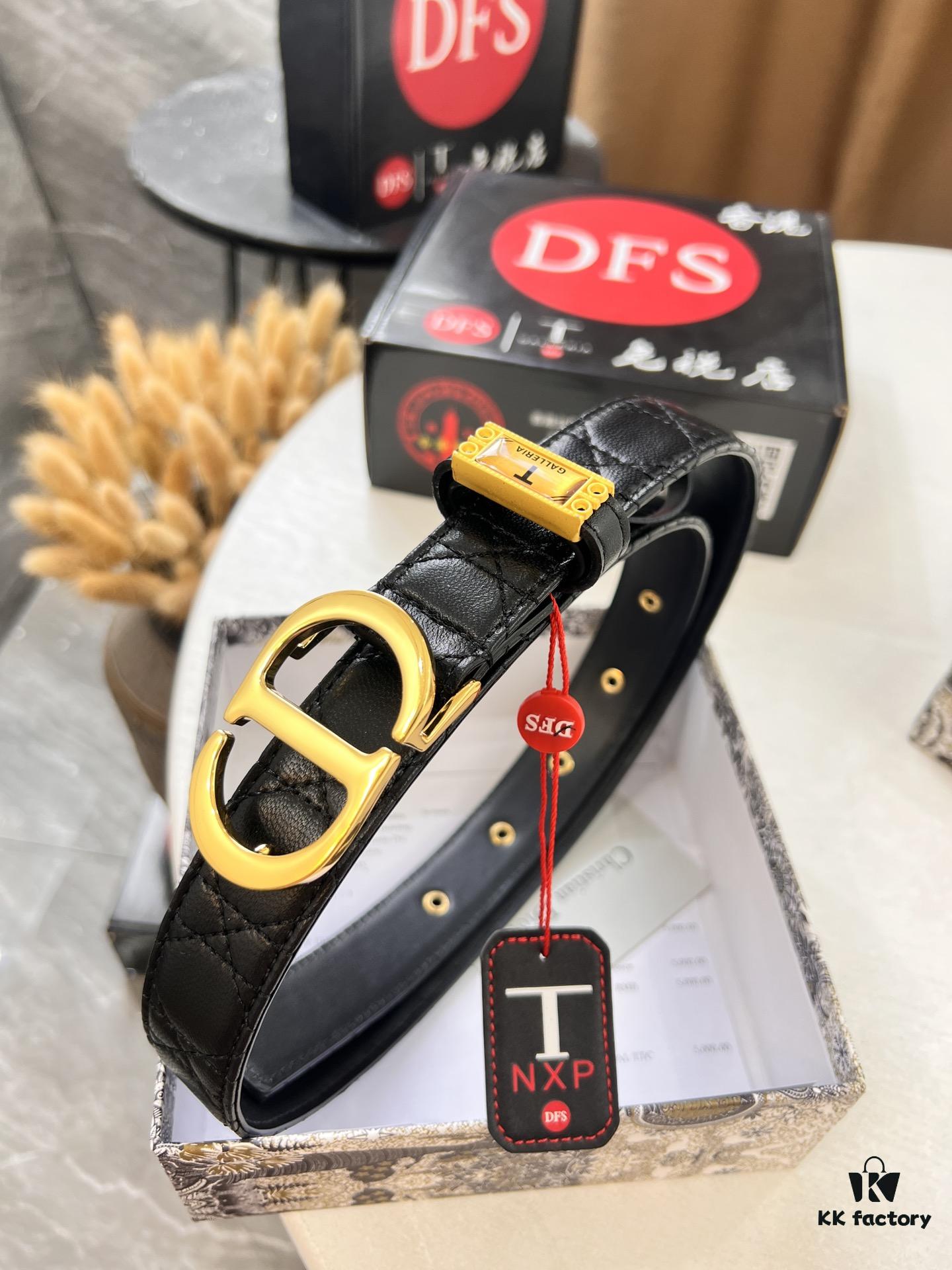 Dior Women's Leather Belt, Imported French Top-Grade Leather, 3.0cm Width, High-Ion Plated Stainless Steel Buckle, Anti-Counterfeit Chip Verified