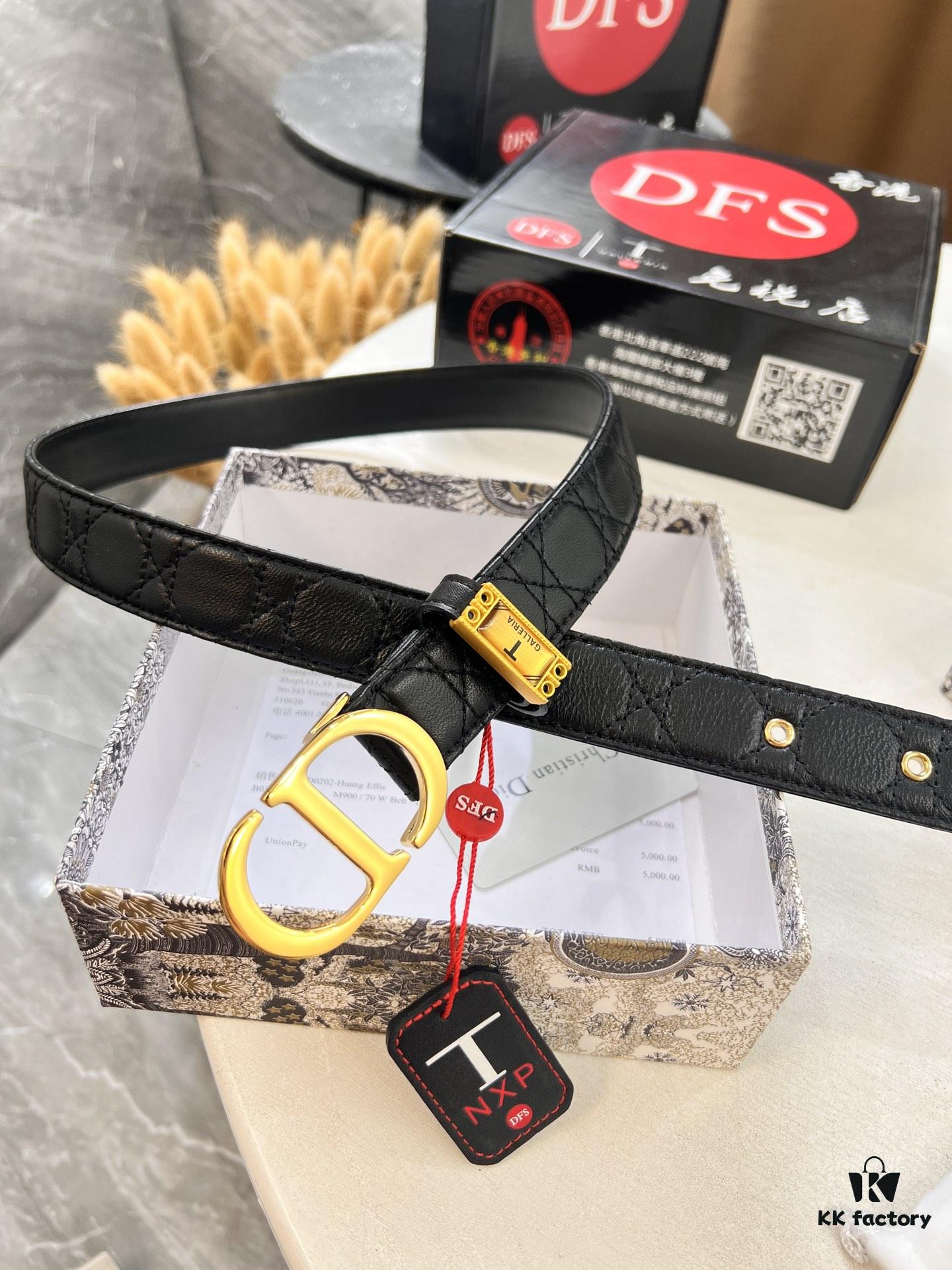 Dior Women's Leather Belt, Imported French Top-Grade Leather, 3.0cm Width, High-Ion Plated Stainless Steel Buckle, Anti-Counterfeit Chip Verified