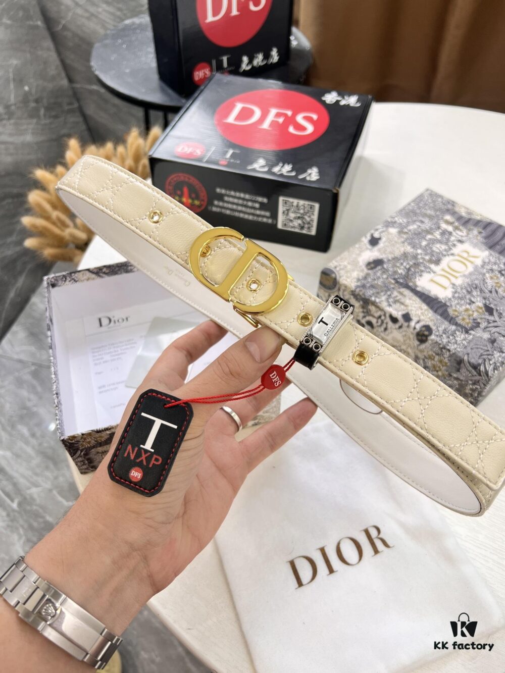 Dior Women's Leather Belt, Imported French Leather, 3.0cm Width, High-Polish Stainless Steel Hardware, Hypoallergenic High-Ion Plating, Authenticity Chip Compatible with Official Website Verification
