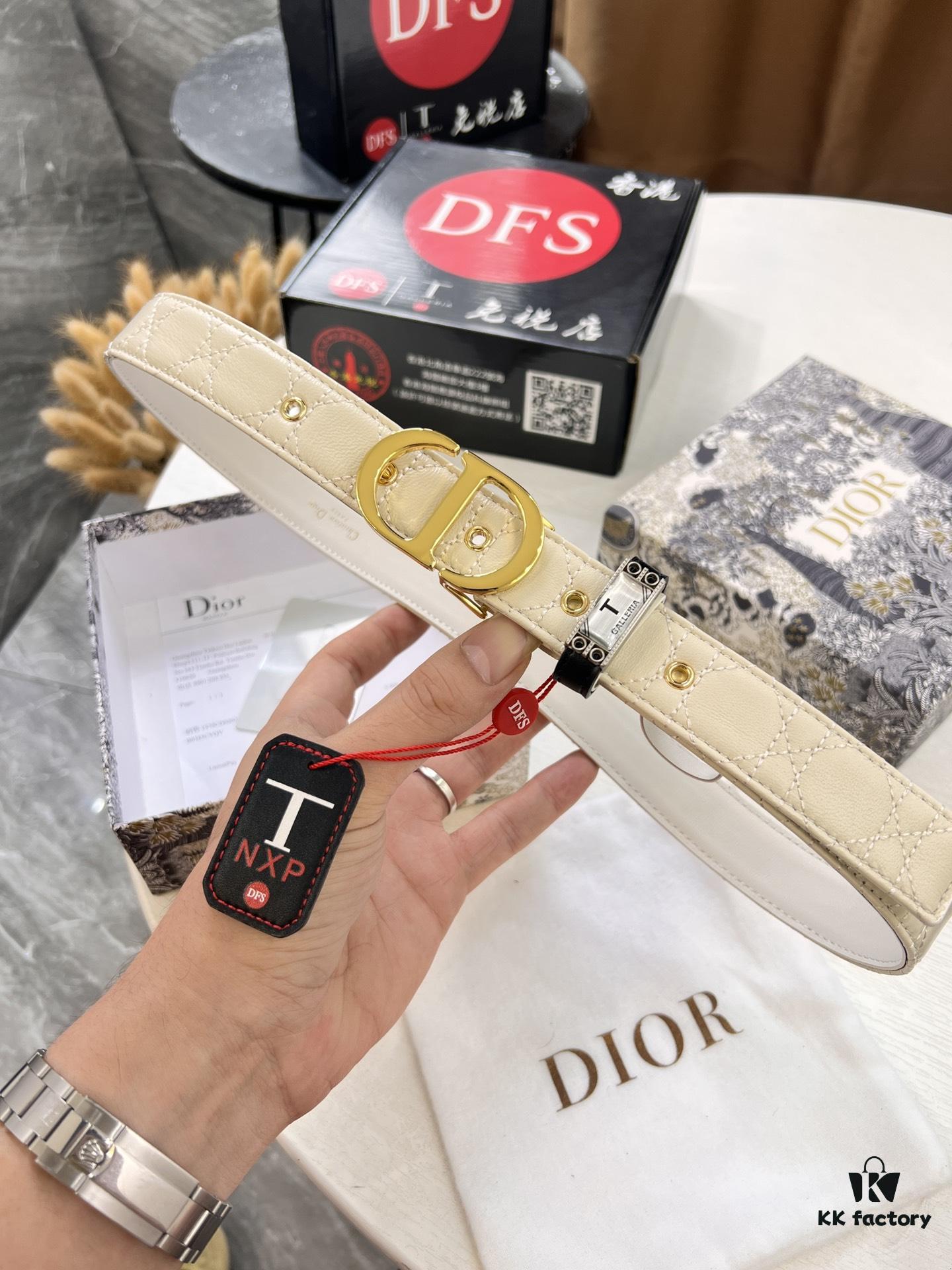 Dior Women's Leather Belt, Imported French Top-Grade Genuine Leather, 3.0cm Width, High-Polish Stainless Steel Hardware, Hypoallergenic High-Ion Plating, Authentic Official Anti-Counterfeit Chip (NXP Tag Recognizable on Website), Duty-Free Hong Kong Gift Box Included