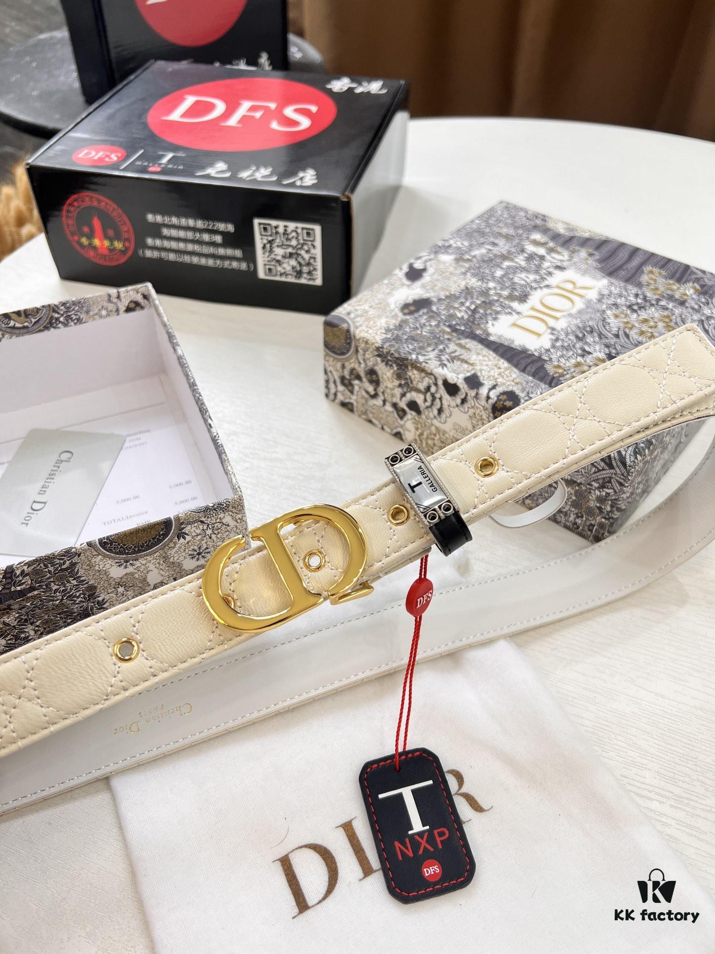 Dior Women's Leather Belt, Imported French Top-Grade Genuine Leather, 3.0cm Width, High-Polish Stainless Steel Hardware, Hypoallergenic High-Ion Plating, Authentic Official Anti-Counterfeit Chip (NXP Tag Recognizable on Website), Duty-Free Hong Kong Gift Box Included