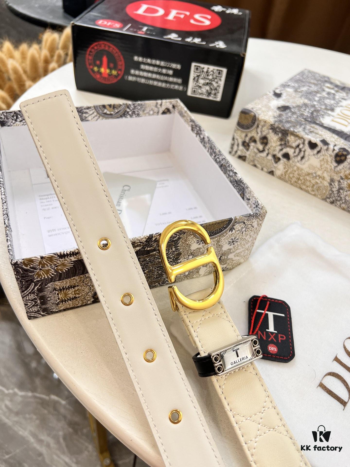 Dior Women's Leather Belt, Imported French Top-Grade Genuine Leather, 3.0cm Width, High-Polish Stainless Steel Hardware, Hypoallergenic High-Ion Plating, Authentic Official Anti-Counterfeit Chip (NXP Tag Recognizable on Website), Duty-Free Hong Kong Gift Box Included
