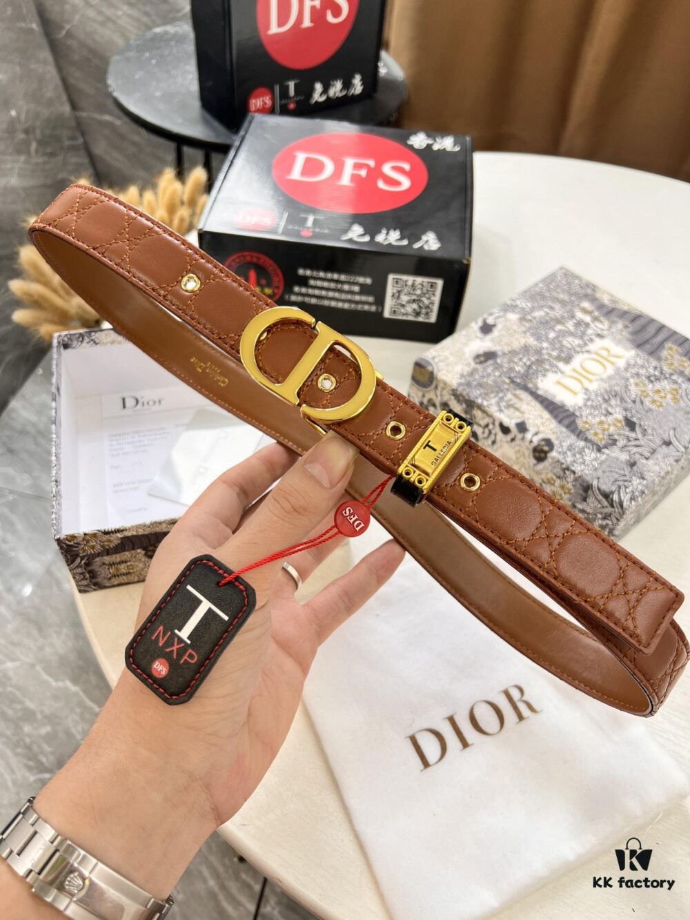 Dior Women's Leather Belt, Imported French Leather, 3.0cm Width, High-Polish Stainless Steel Hardware, Hypoallergenic Plating, Authentic NXP RFID Chip