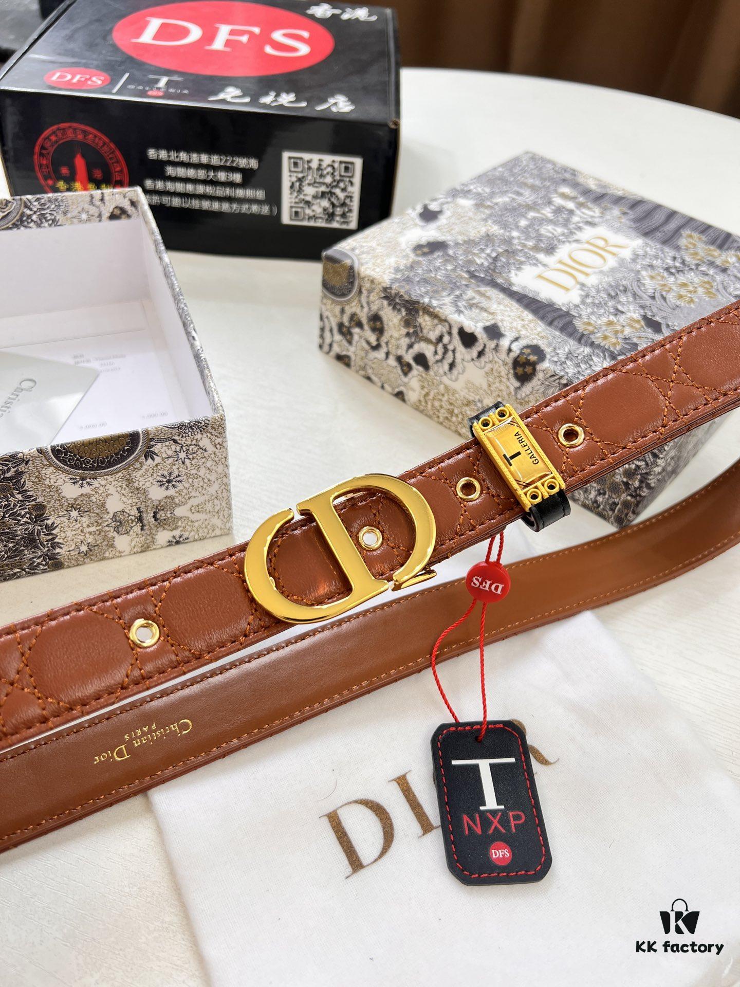 Dior Women's Leather Belt, Imported French Top-Grade Genuine Leather, 3.0cm Width, High-Polish Stainless Steel Hardware, Hypoallergenic High-Ion Plating, Authenticity Guaranteed