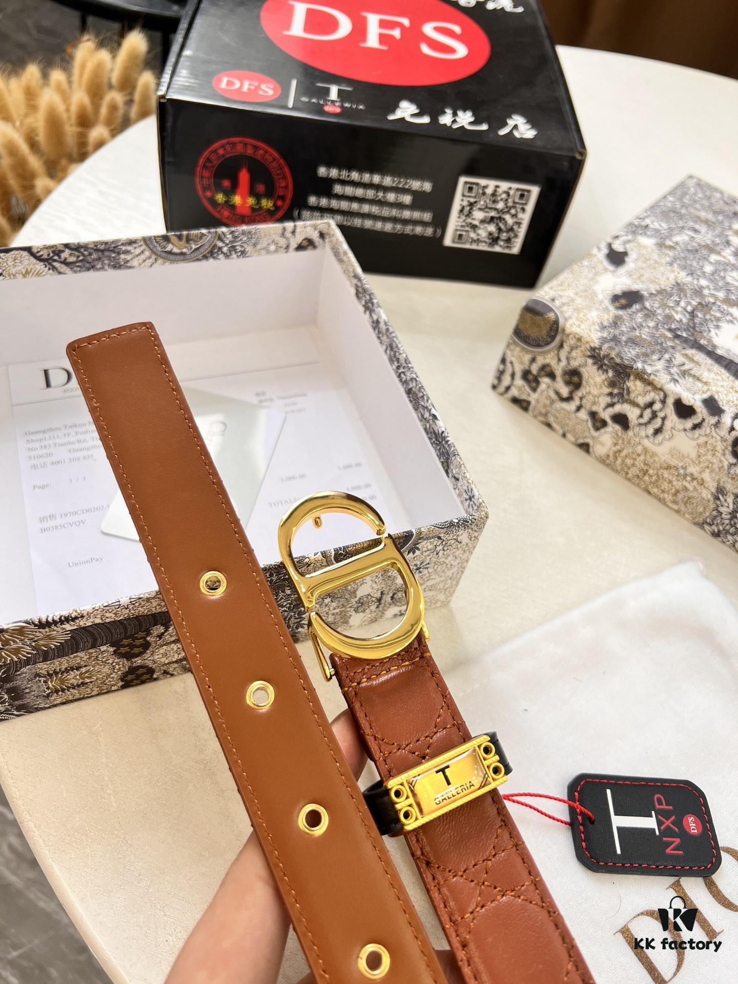 Dior Women's Leather Belt, Imported French Top-Grade Genuine Leather, 3.0cm Width, High-Polish Stainless Steel Hardware, Hypoallergenic High-Ion Plating, Authenticity Guaranteed