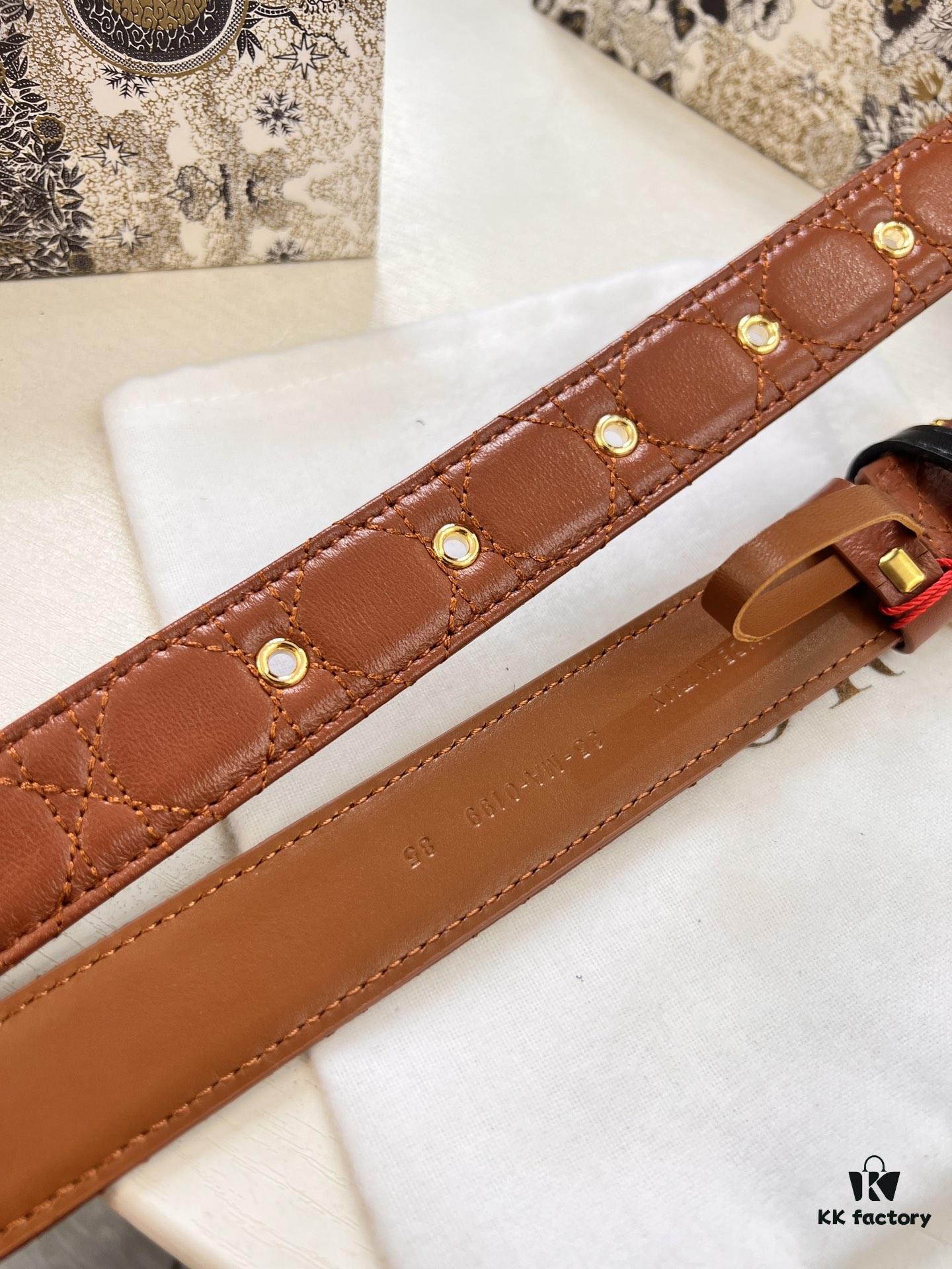 Dior Women's Leather Belt, Imported French Top-Grade Genuine Leather, 3.0cm Width, High-Polish Stainless Steel Hardware, Hypoallergenic High-Ion Plating, Authenticity Guaranteed