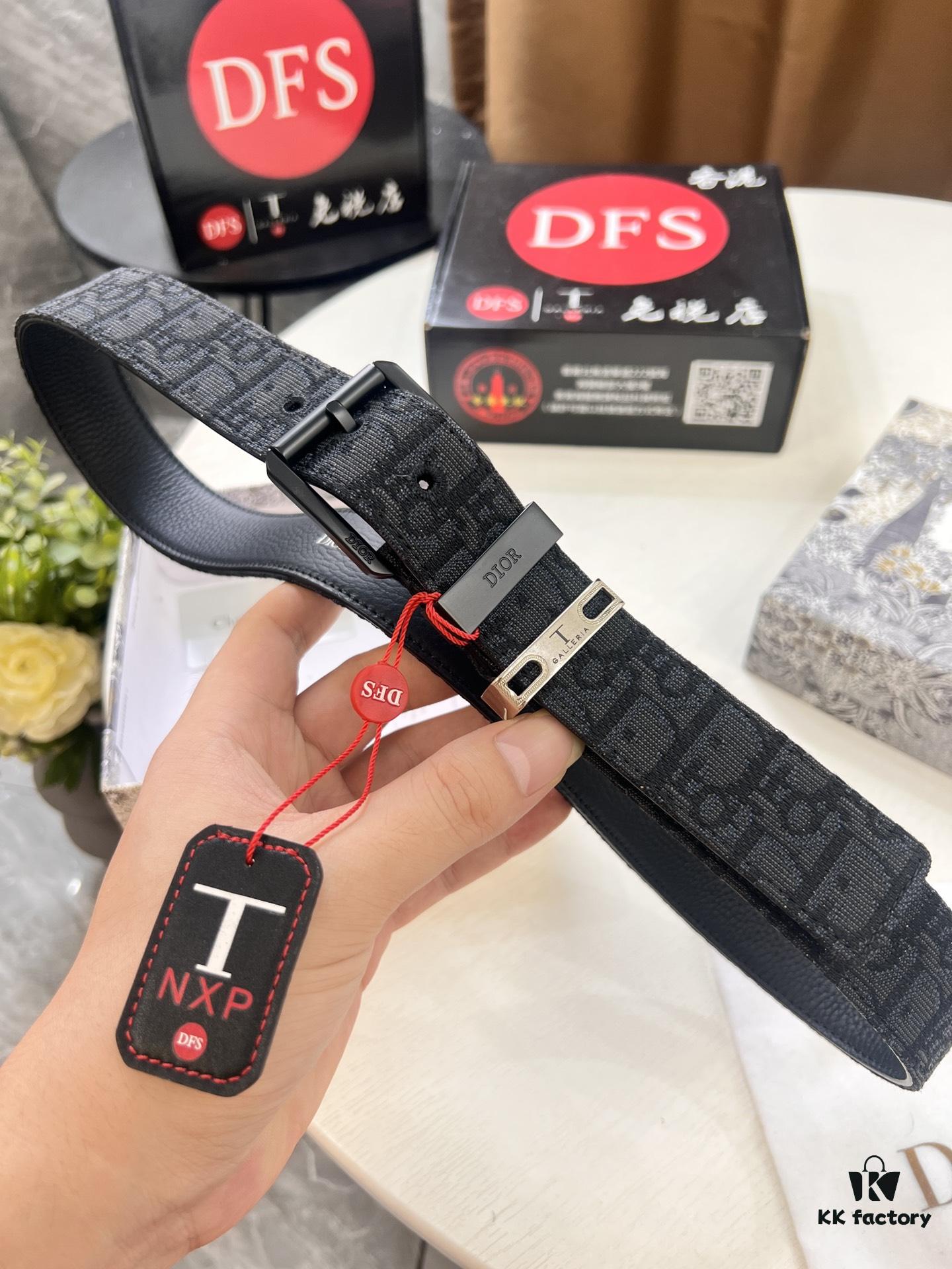 Shop Owner Recommended Trumpet Trumpet Dior Unisex Belt, Latest Couple's Style, Original Imported Embroidered Custom Fabric, Full-Grain Cowhide Leather with Lychee Texture, ZP Synchronized Polished Buckle Hardware, 3.5cm Width