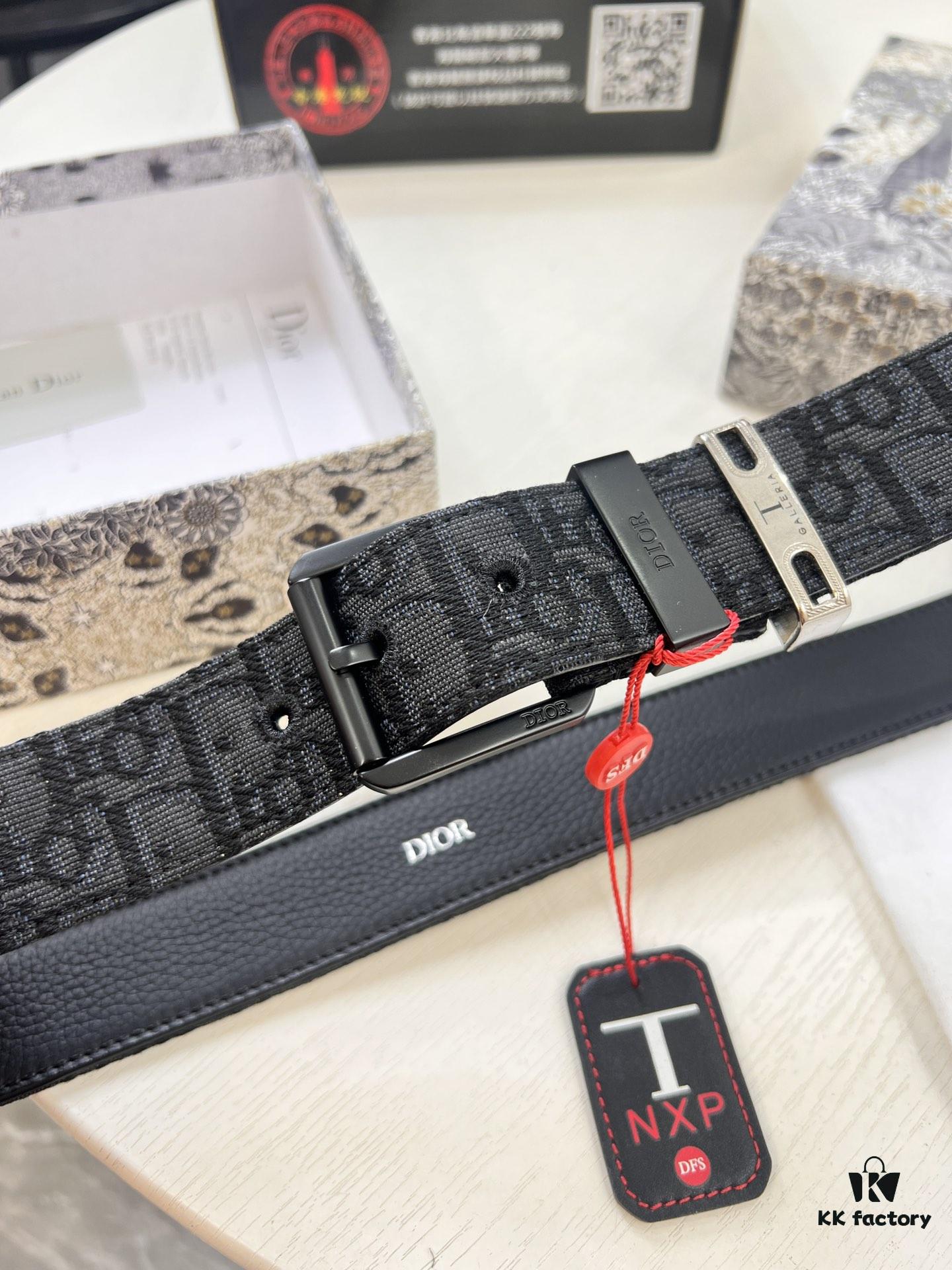 Shop Owner Recommended Trumpet Trumpet Dior Unisex Belt, Latest Couple's Style, Original Imported Embroidered Custom Fabric, Full-Grain Cowhide Leather with Lychee Texture, ZP Synchronized Polished Buckle Hardware, 3.5cm Width