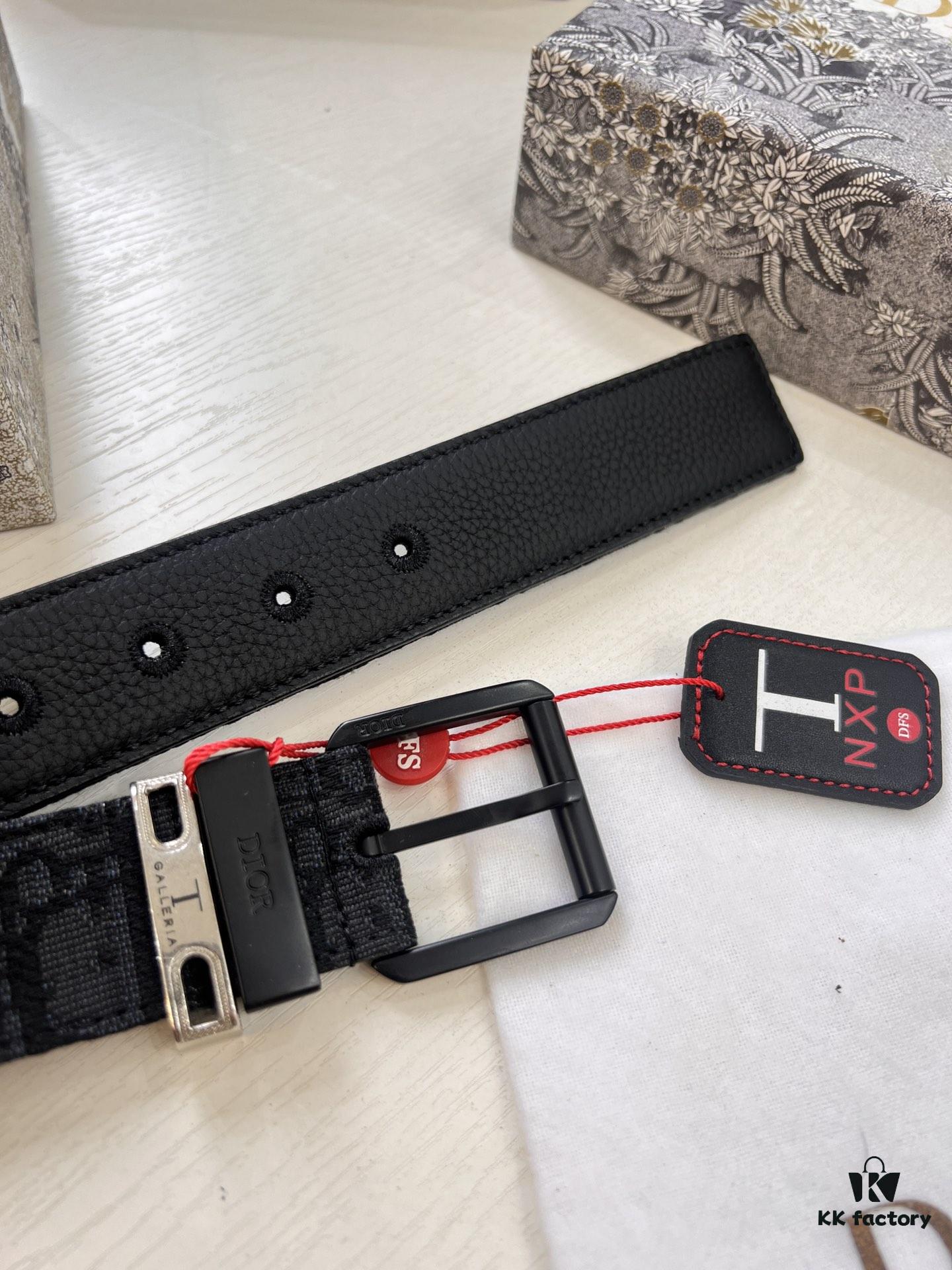 Shop Owner Recommended Trumpet Trumpet Dior Unisex Belt, Latest Couple's Style, Original Imported Embroidered Custom Fabric, Full-Grain Cowhide Leather with Lychee Texture, ZP Synchronized Polished Buckle Hardware, 3.5cm Width