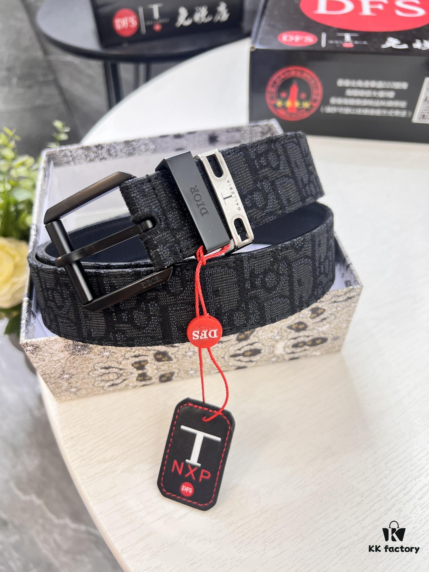 Shop Owner Recommended Trumpet Trumpet Dior Unisex Belt, Latest Couple's Style, Original Imported Embroidered Custom Fabric, Full-Grain Cowhide Leather with Lychee Texture, ZP Synchronized Polished Buckle Hardware, 3.5cm Width