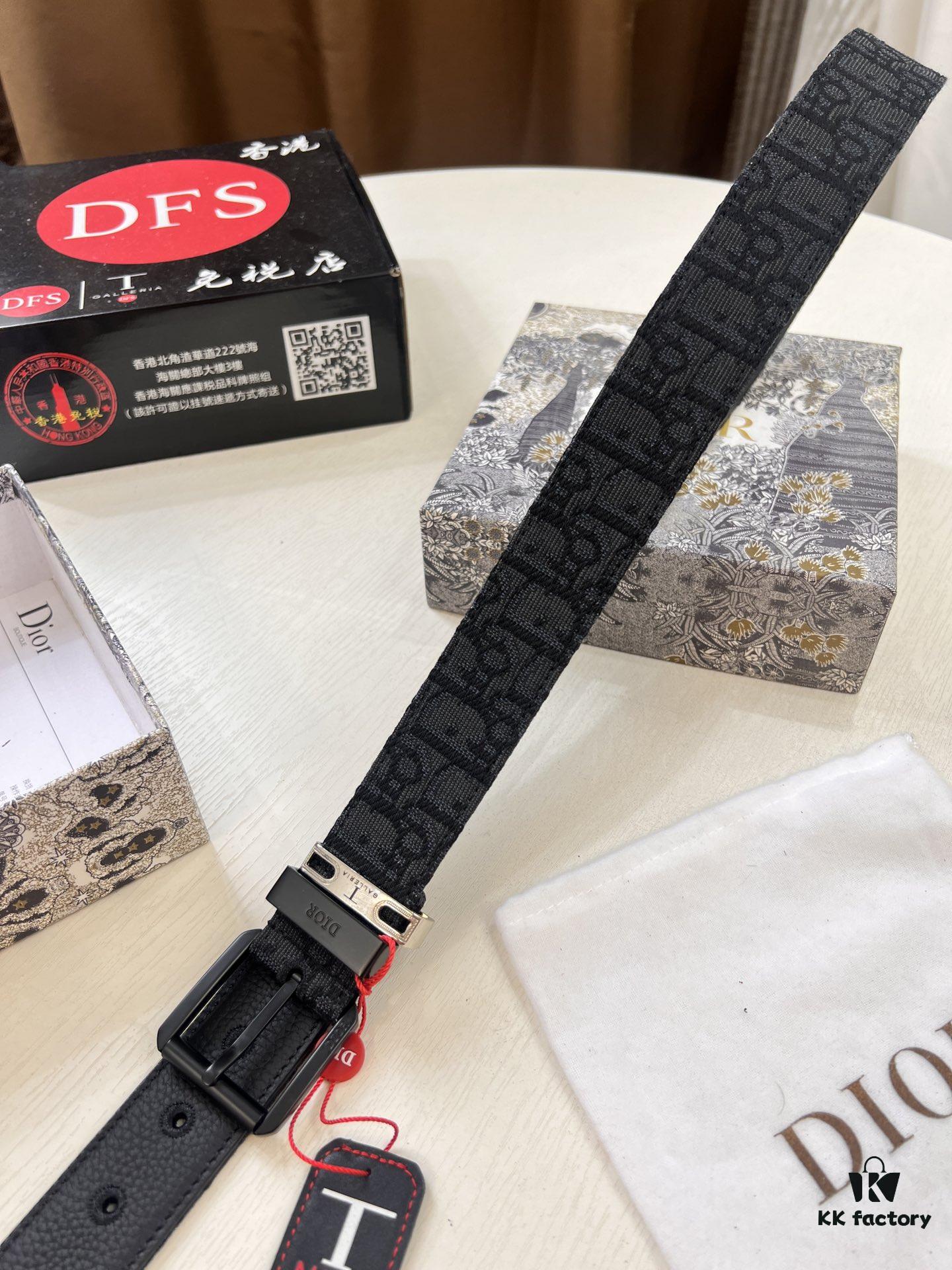 Shop Owner Recommended Trumpet Trumpet Dior Unisex Belt, Latest Couple's Style, Original Imported Embroidered Custom Fabric, Full-Grain Cowhide Leather with Lychee Texture, ZP Synchronized Polished Buckle Hardware, 3.5cm Width