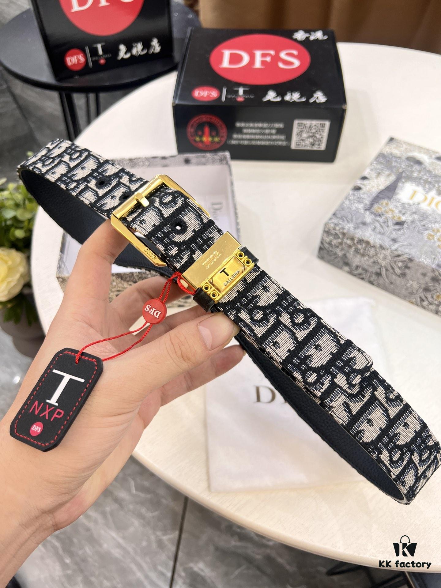 Shop Owner Recommended Trumpet Trumpet Dior Unisex Belt, Latest Couple's Style, Imported Embroidered Custom Fabric, Split Leather with Lychee Texture, ZP Synchronized Polished Metal Buckle, 3.5cm Width