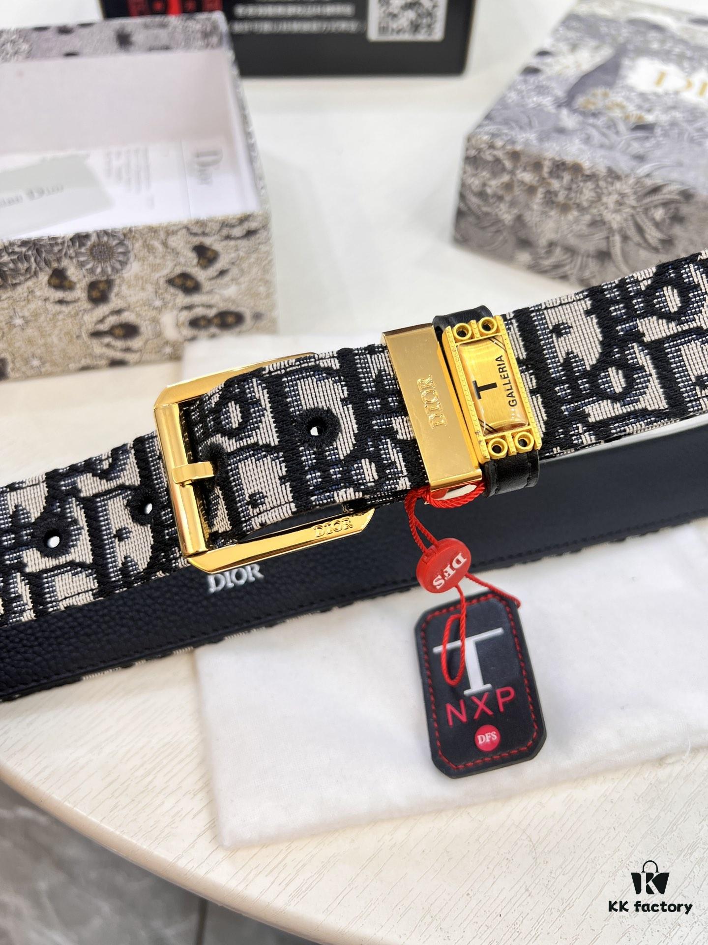 Shop Owner Recommended Trumpet Trumpet Dior Unisex Belt, Latest Couple's Style, Imported Embroidered Custom Fabric, Split Leather with Lychee Texture, ZP Synchronized Polished Metal Buckle, 3.5cm Width