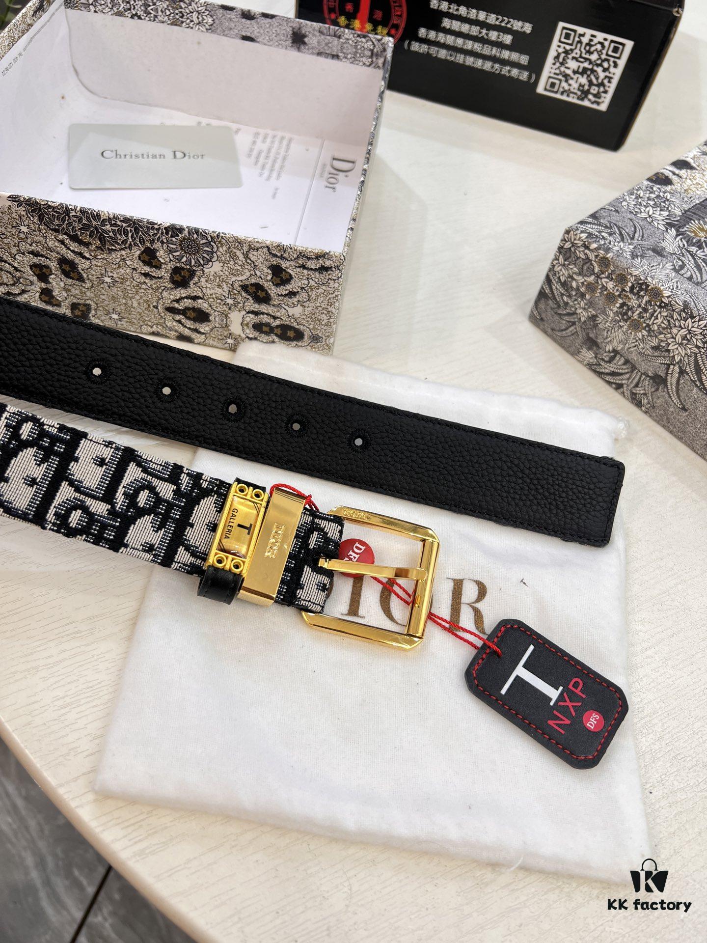 Shop Owner Recommended Trumpet Trumpet Dior Unisex Belt, Latest Couple's Style, Imported Embroidered Custom Fabric, Split Leather with Lychee Texture, ZP Synchronized Polished Metal Buckle, 3.5cm Width