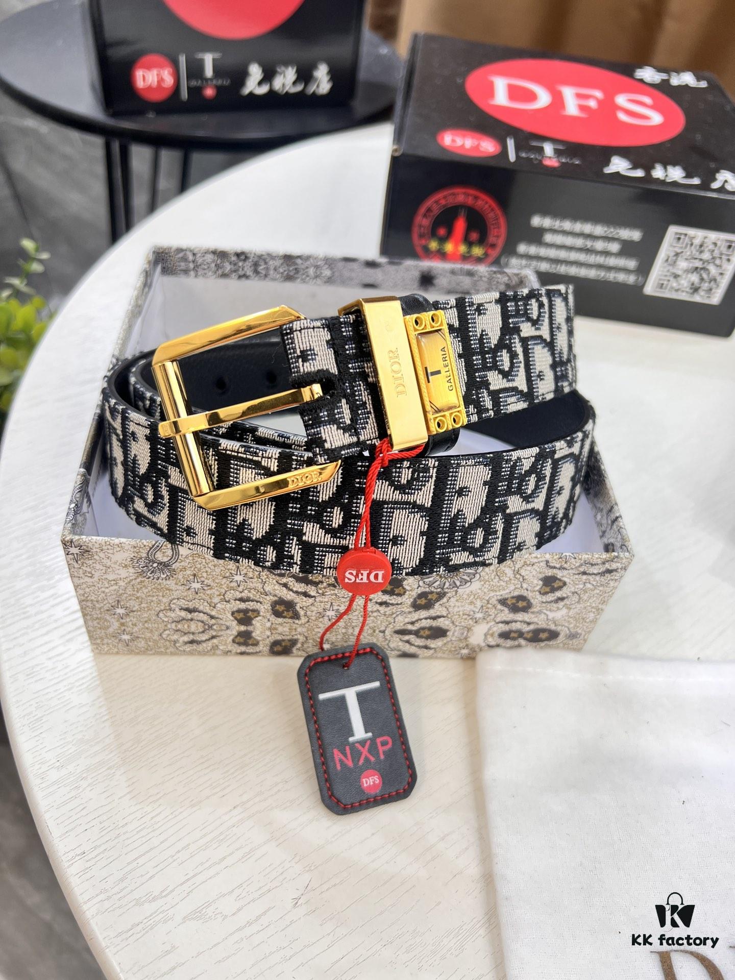 Shop Owner Recommended Trumpet Trumpet Dior Unisex Belt, Latest Couple's Style, Imported Embroidered Custom Fabric, Split Leather with Lychee Texture, ZP Synchronized Polished Metal Buckle, 3.5cm Width