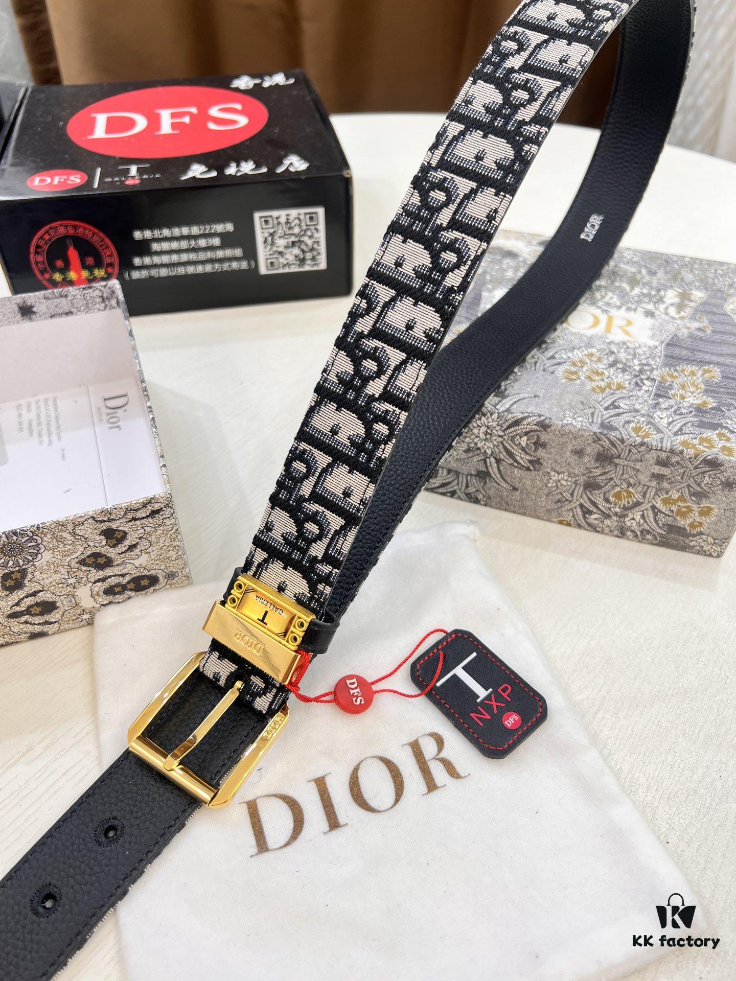 Shop Owner Recommended Trumpet Trumpet Dior Unisex Belt, Latest Couple's Style, Imported Embroidered Custom Fabric, Split Leather with Lychee Texture, ZP Synchronized Polished Metal Buckle, 3.5cm Width