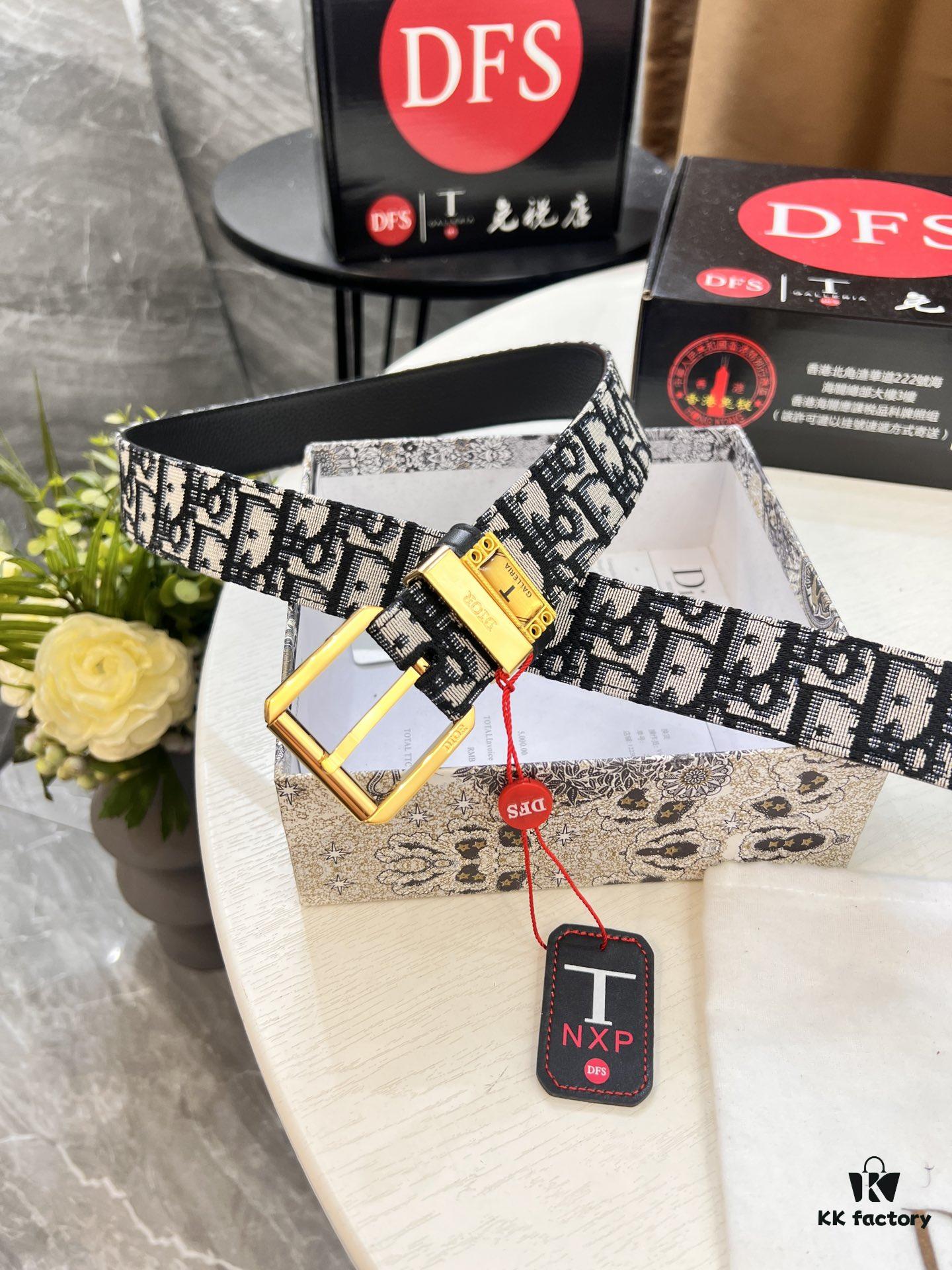 Shop Owner Recommended Trumpet Trumpet Dior Unisex Belt, Latest Couple's Style, Imported Embroidered Custom Fabric, Split Leather with Lychee Texture, ZP Synchronized Polished Metal Buckle, 3.5cm Width