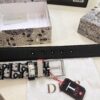 Dior Unisex Belt, Latest Couple's Style, Imported Embroidered Custom Fabric, Full-Grain Calfskin with Lychee Texture, ZP Synchronized Polished Buckle Hardware, 3.5cm Width