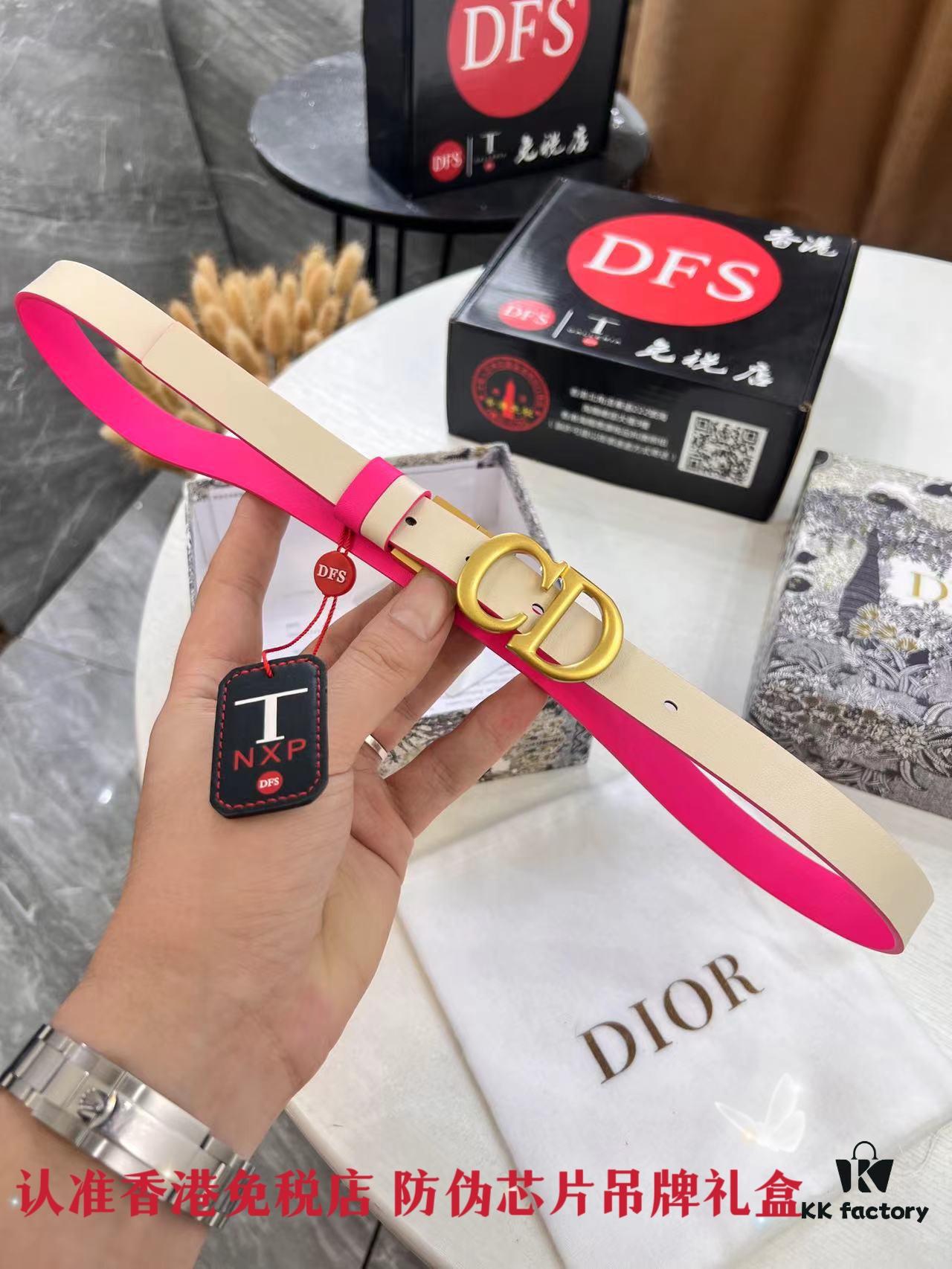 Dior Women's Leather Belt, Premium Original Hong Kong Duty-Free T Gift Box, Stainless Steel Buckle with NXP Anti-Counterfeit Chip, High-Ion Plating, 2.0 cm Width, Double-Sided Use, Imported French Leather