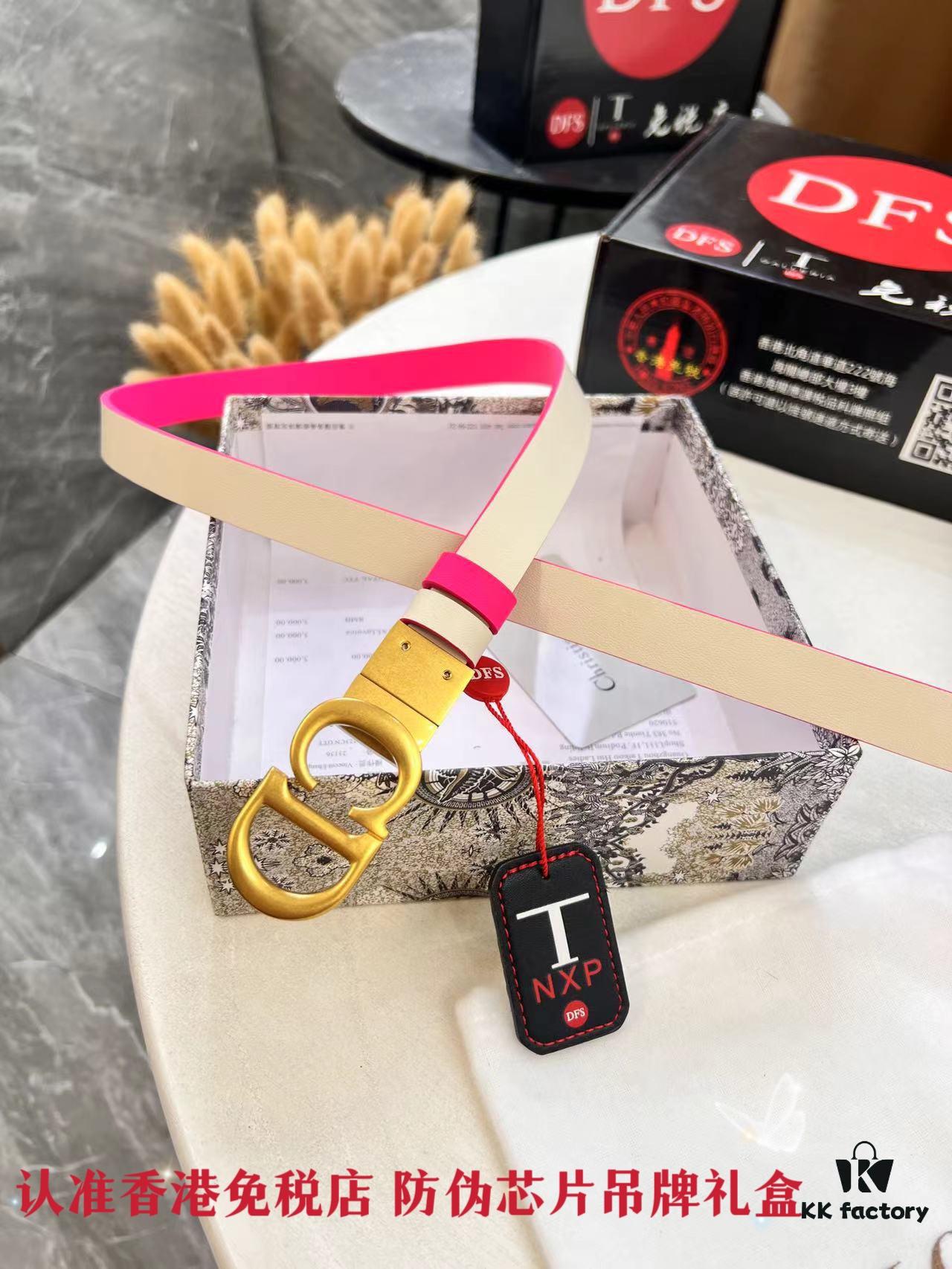 Dior Women's Leather Belt, Premium Original Hong Kong Duty-Free T Gift Box, Stainless Steel Buckle with NXP Anti-Counterfeit Chip, High-Ion Plating, 2.0 cm Width, Double-Sided Use, Imported French Leather