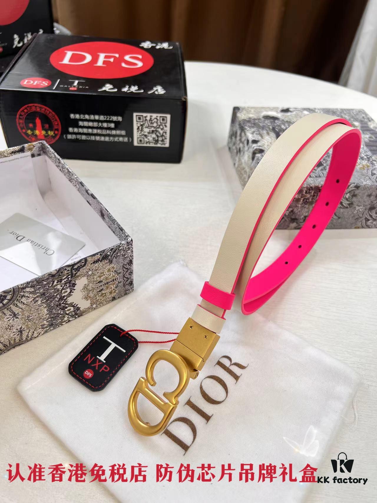 Dior Women's Leather Belt, Premium Original Hong Kong Duty-Free T Gift Box, Stainless Steel Buckle with NXP Anti-Counterfeit Chip, High-Ion Plating, 2.0 cm Width, Double-Sided Use, Imported French Leather