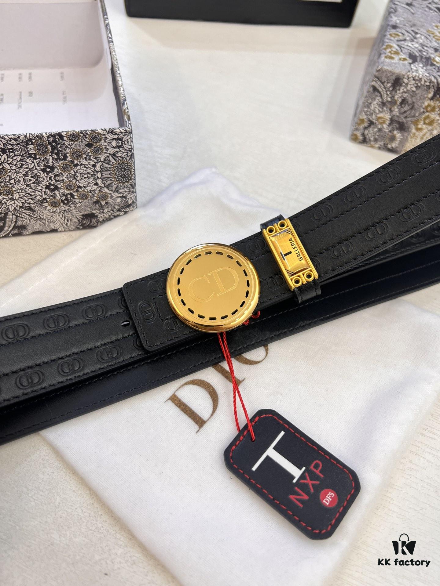 Dior D Belt, Hong Kong Duty-Free Gift Box 🎁 (NXP RFID Tag with Official Website Verification, Authentic Anti-Counterfeit Chip) - Unisex Stainless Steel Polished Hardware, Double-Sided Wearable Design