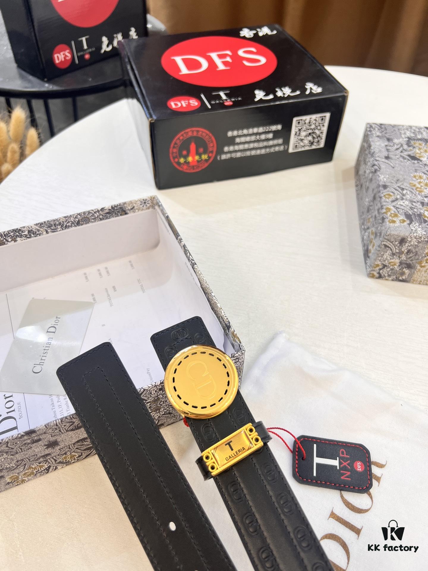 Dior D Belt, Hong Kong Duty-Free Gift Box 🎁 (NXP RFID Tag with Official Website Verification, Authentic Anti-Counterfeit Chip) - Unisex Stainless Steel Polished Hardware, Double-Sided Wearable Design