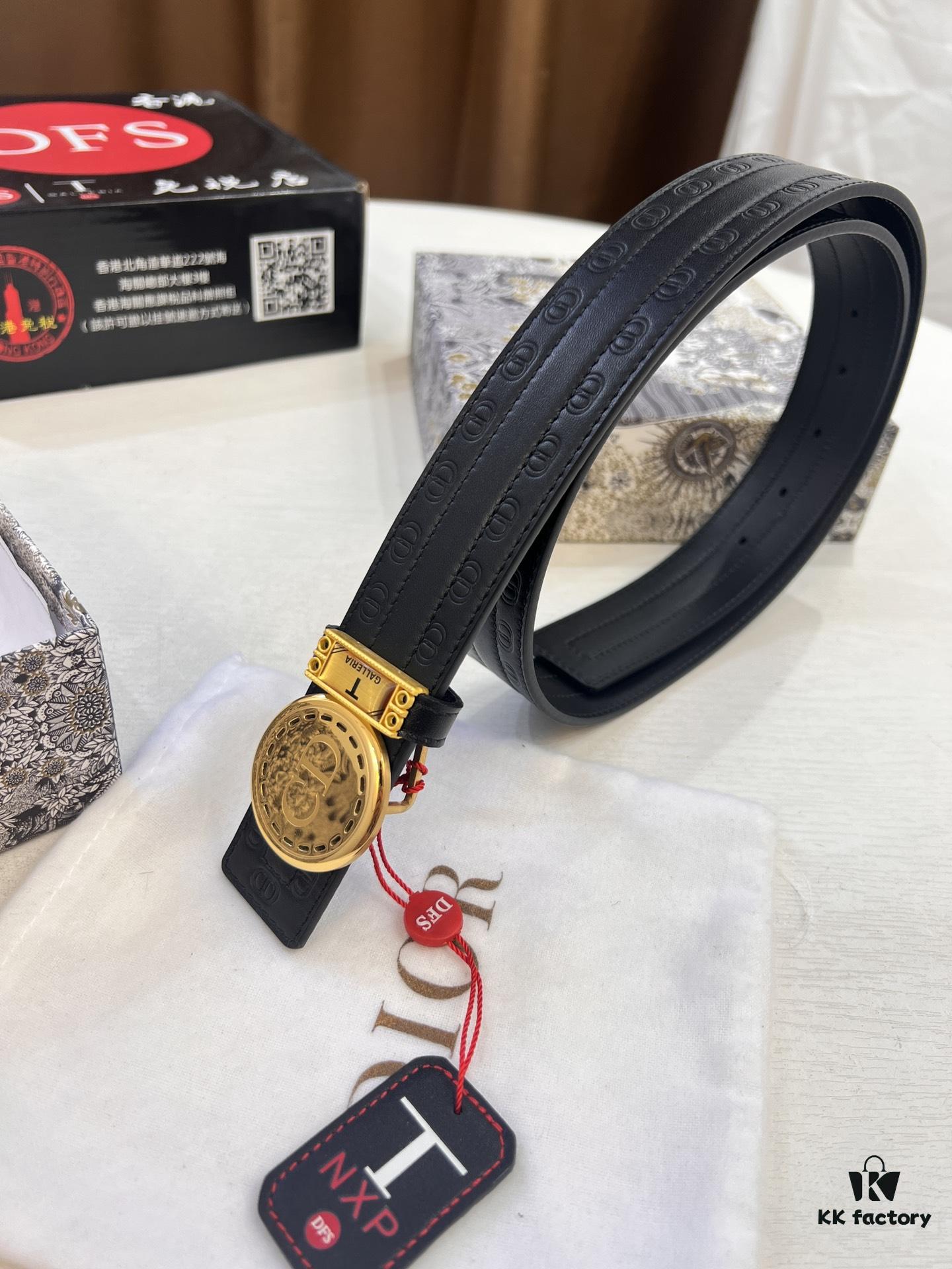 Dior D Belt, Hong Kong Duty-Free Gift Box 🎁 (NXP RFID Tag with Official Website Verification, Authentic Anti-Counterfeit Chip) - Unisex Stainless Steel Polished Hardware, Double-Sided Wearable Design