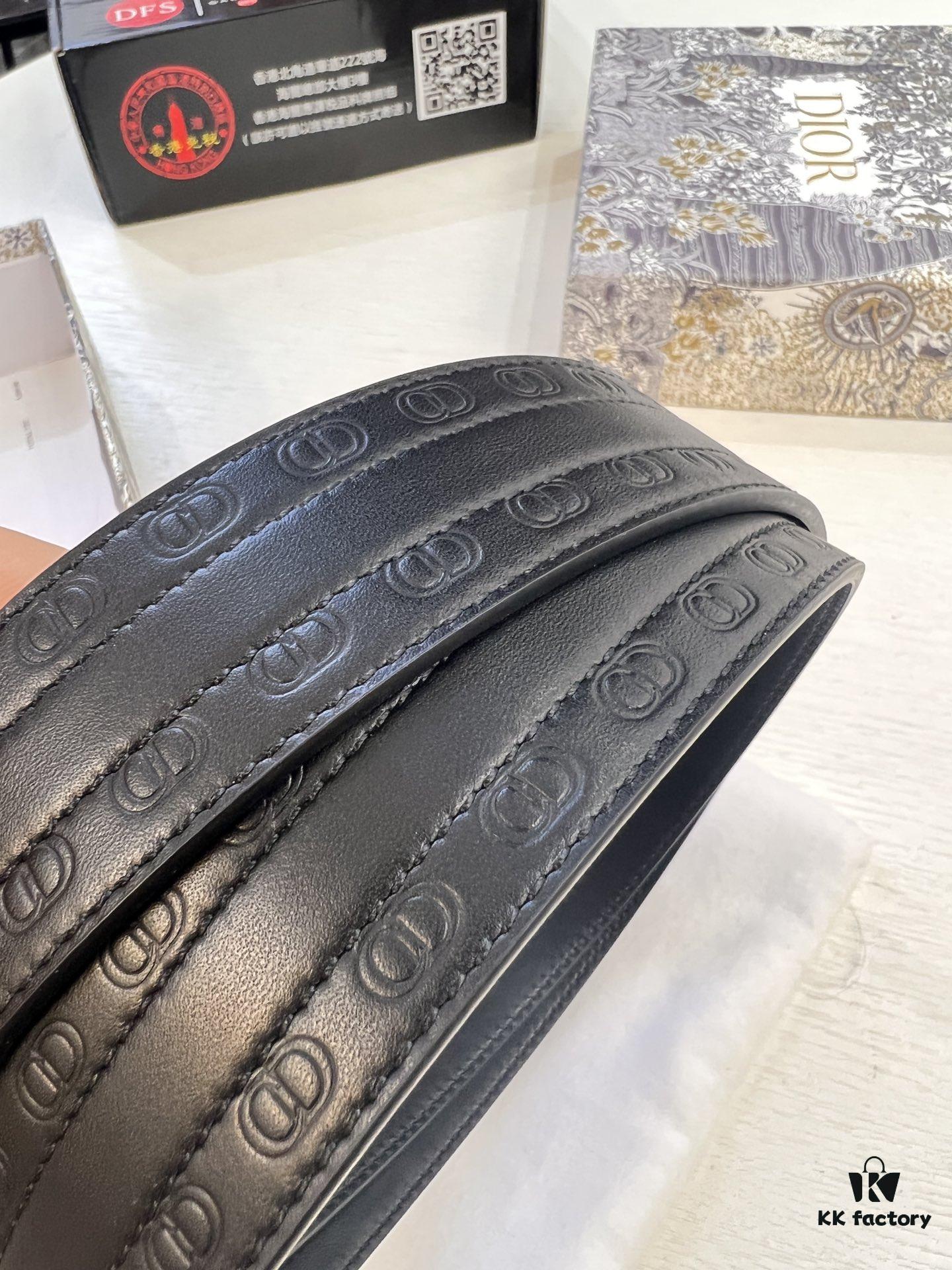 Dior D Belt, Hong Kong Duty-Free Gift Box 🎁 (NXP RFID Tag with Official Website Verification, Authentic Anti-Counterfeit Chip) - Unisex Stainless Steel Polished Hardware, Double-Sided Wearable Design