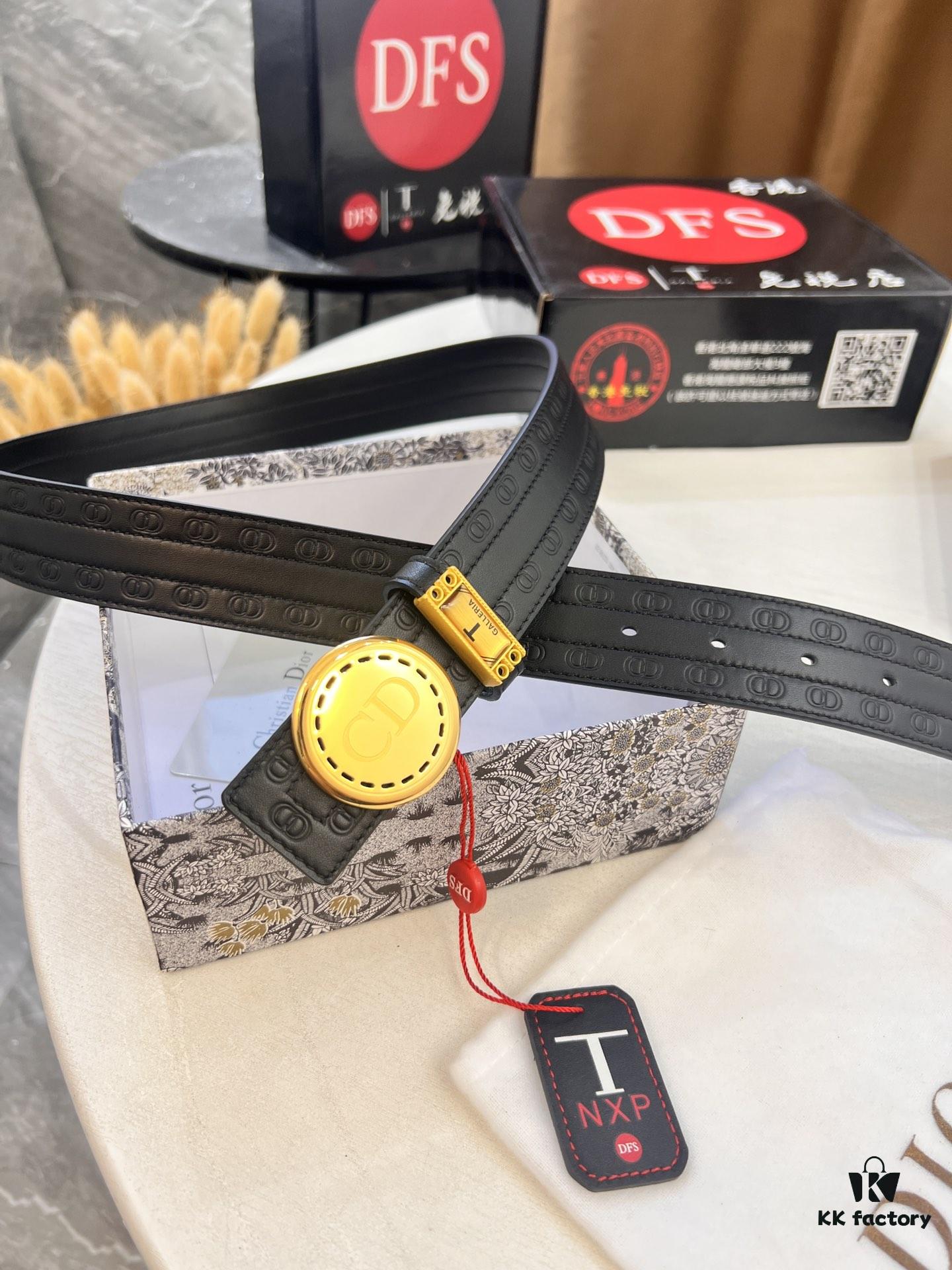 Dior D Belt, Hong Kong Duty-Free Gift Box 🎁 (NXP RFID Tag with Official Website Verification, Authentic Anti-Counterfeit Chip) - Unisex Stainless Steel Polished Hardware, Double-Sided Wearable Design