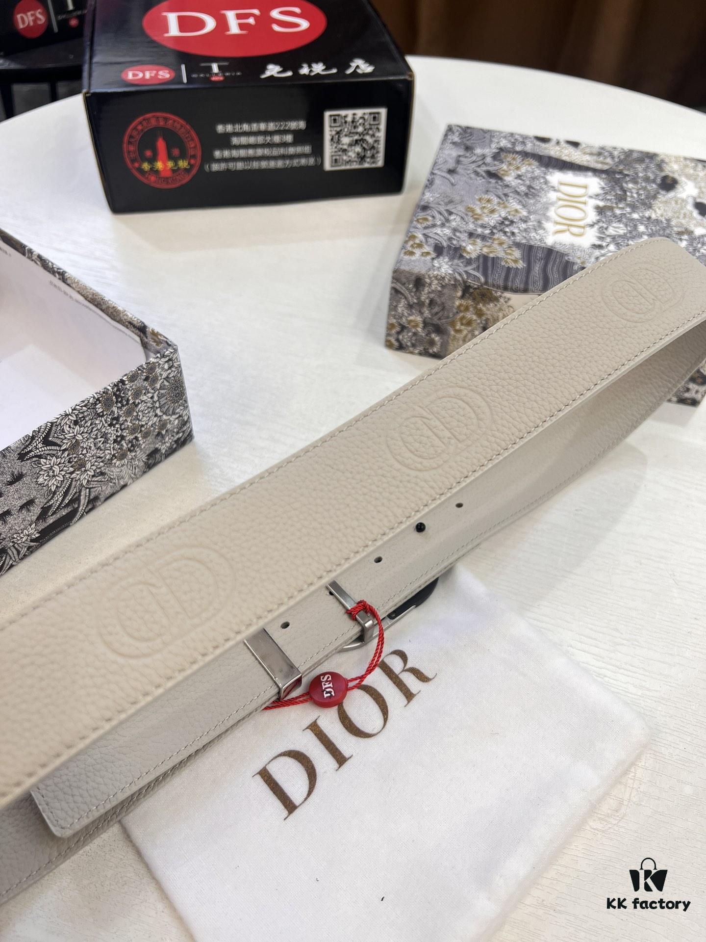 Dior D Belt, Hong Kong Duty-Free Gift Box 🎁 (NXP RFID Tag with Official Website Authentication, Genuine Anti-Counterfeit Chip), Stainless Steel Polished Hardware, Electroplated Finish, Unisex Design