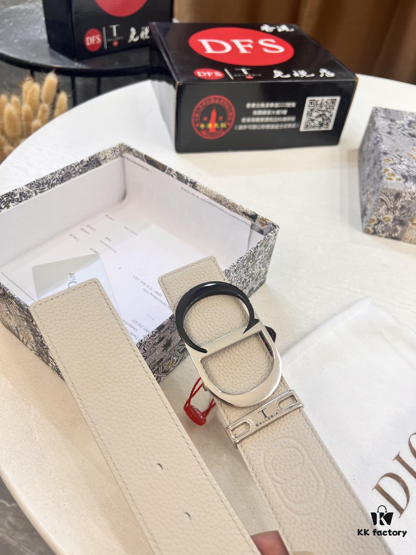 Dior D Belt, Hong Kong Duty-Free Gift Box 🎁 (NXP RFID Tag with Official Website Authentication, Genuine Anti-Counterfeit Chip), Stainless Steel Polished Hardware, Electroplated Finish, Unisex Design