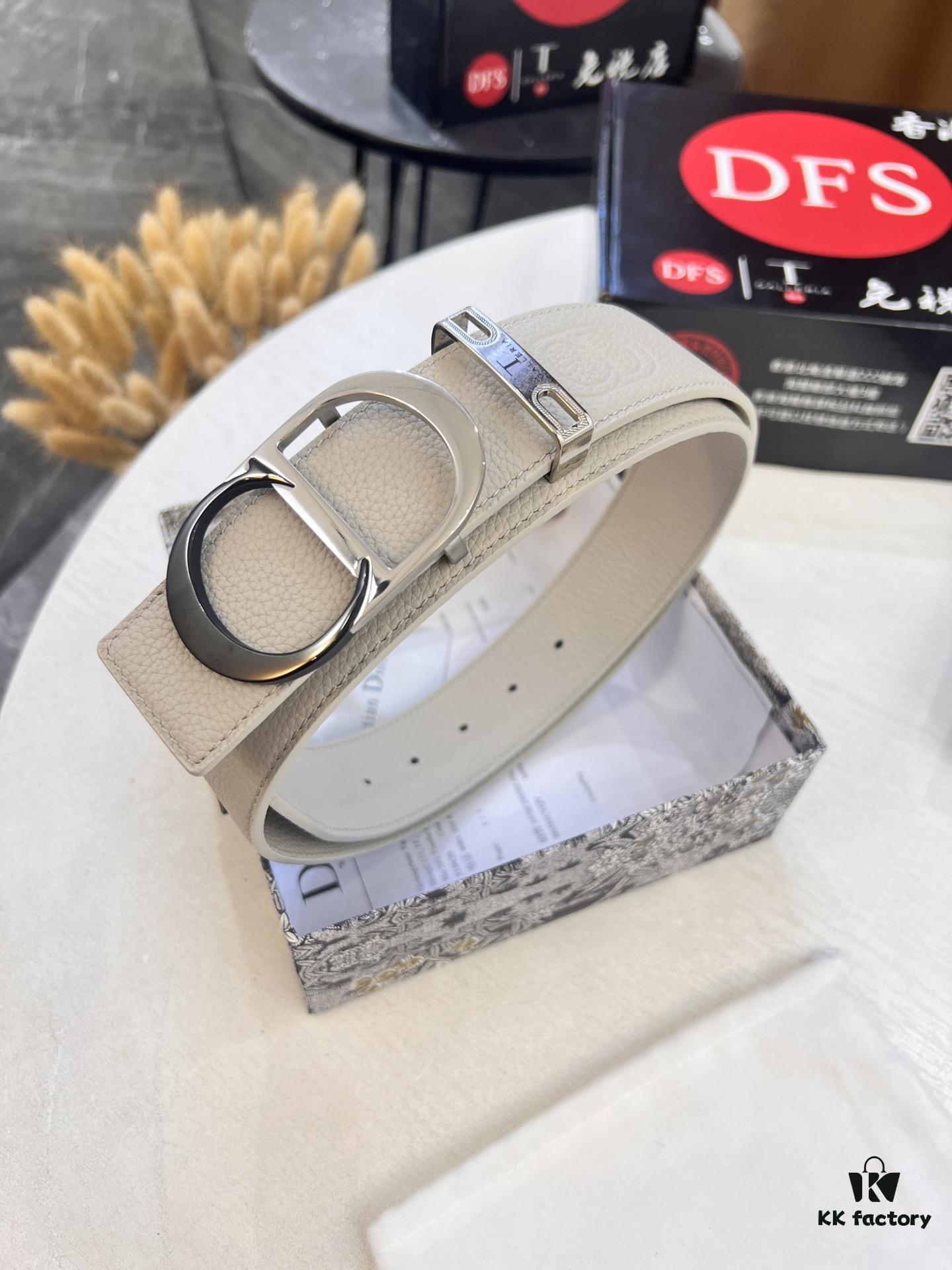 Dior D Belt, Hong Kong Duty-Free Gift Box 🎁 (NXP RFID Tag with Official Website Authentication, Genuine Anti-Counterfeit Chip), Stainless Steel Polished Hardware, Electroplated Finish, Unisex Design