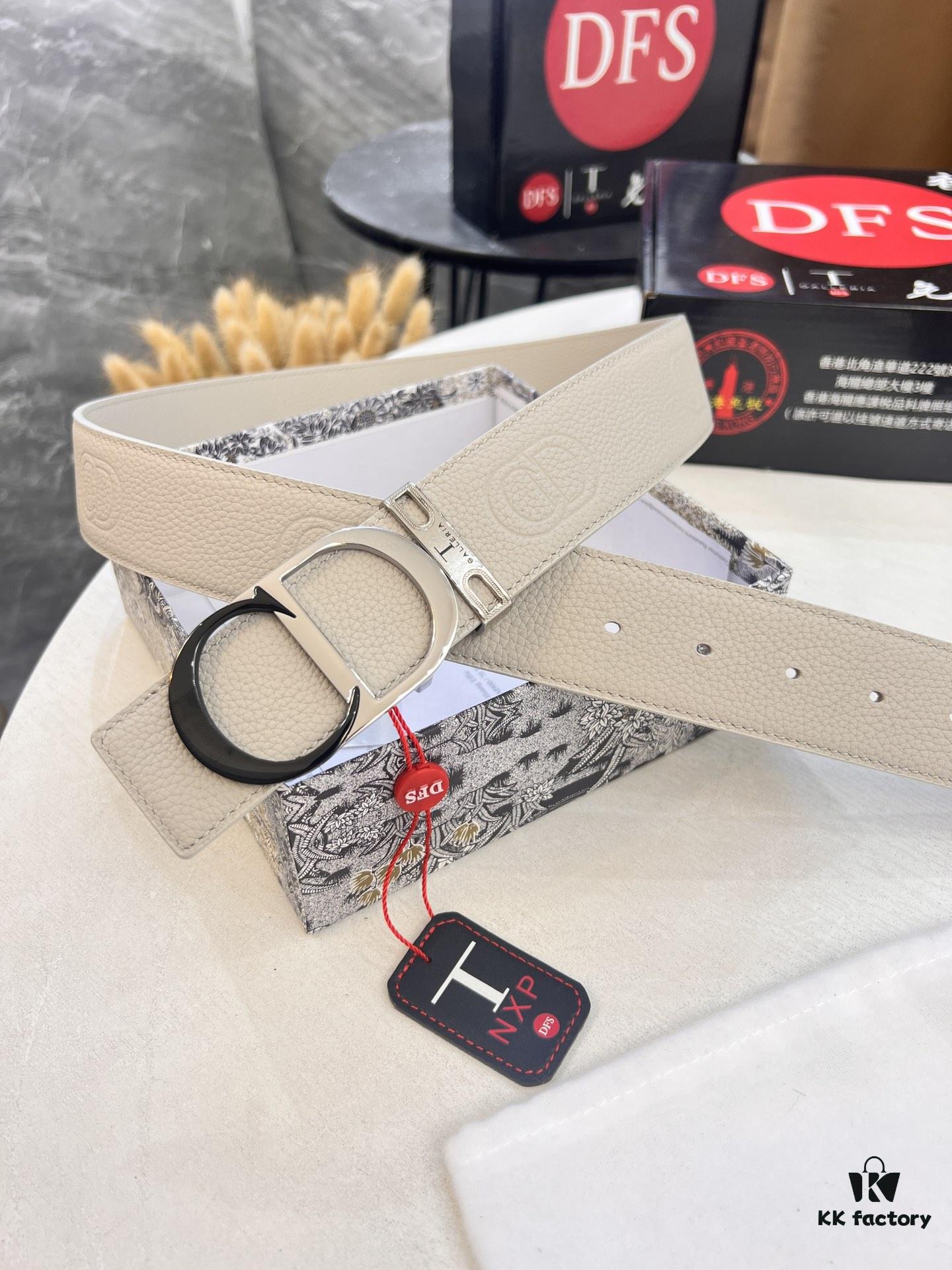 Dior D Belt, Hong Kong Duty-Free Gift Box 🎁 (NXP RFID Tag with Official Website Authentication, Genuine Anti-Counterfeit Chip), Stainless Steel Polished Hardware, Electroplated Finish, Unisex Design