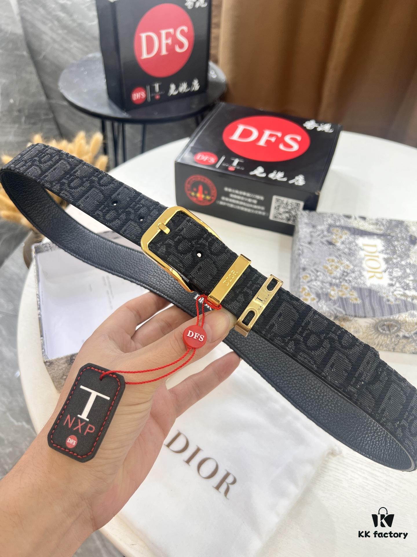 Shop Owner Recommended 🎺🎺 Dior Unisex Belt, Latest Couple's Style, Original Imported Embroidered Custom Fabric, Full-Grain Calfskin with Lychee Texture, ZP Synchronized Polished Metal Buckle, 3.5cm Width