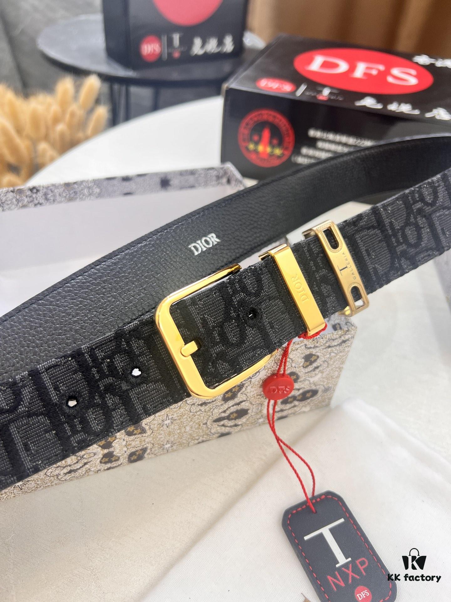 Shop Owner Recommended 🎺🎺 Dior Unisex Belt, Latest Couple's Style, Original Imported Embroidered Custom Fabric, Full-Grain Calfskin with Lychee Texture, ZP Synchronized Polished Metal Buckle, 3.5cm Width