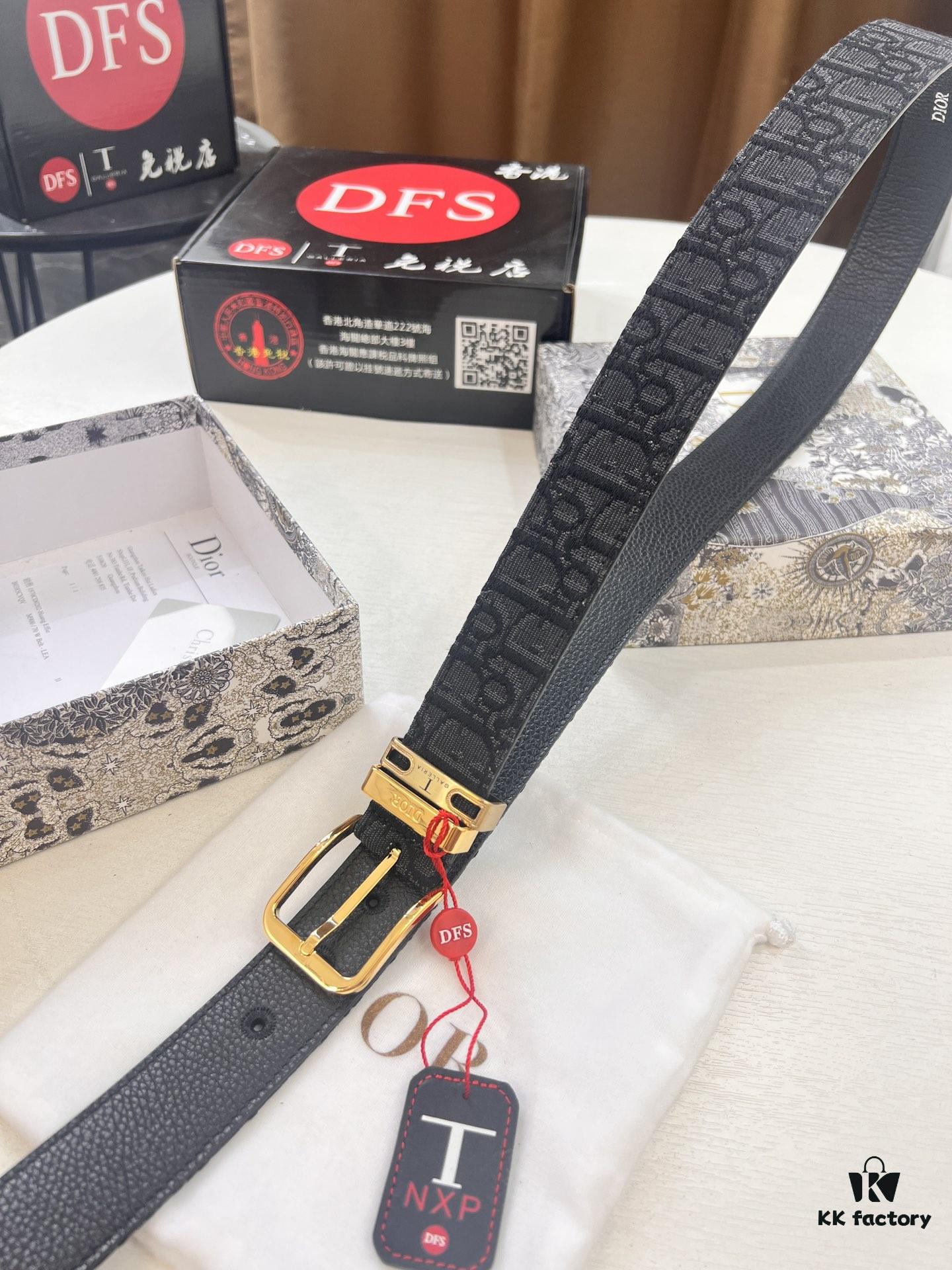 Shop Owner Recommended 🎺🎺 Dior Unisex Belt, Latest Couple's Style, Original Imported Embroidered Custom Fabric, Full-Grain Calfskin with Lychee Texture, ZP Synchronized Polished Metal Buckle, 3.5cm Width
