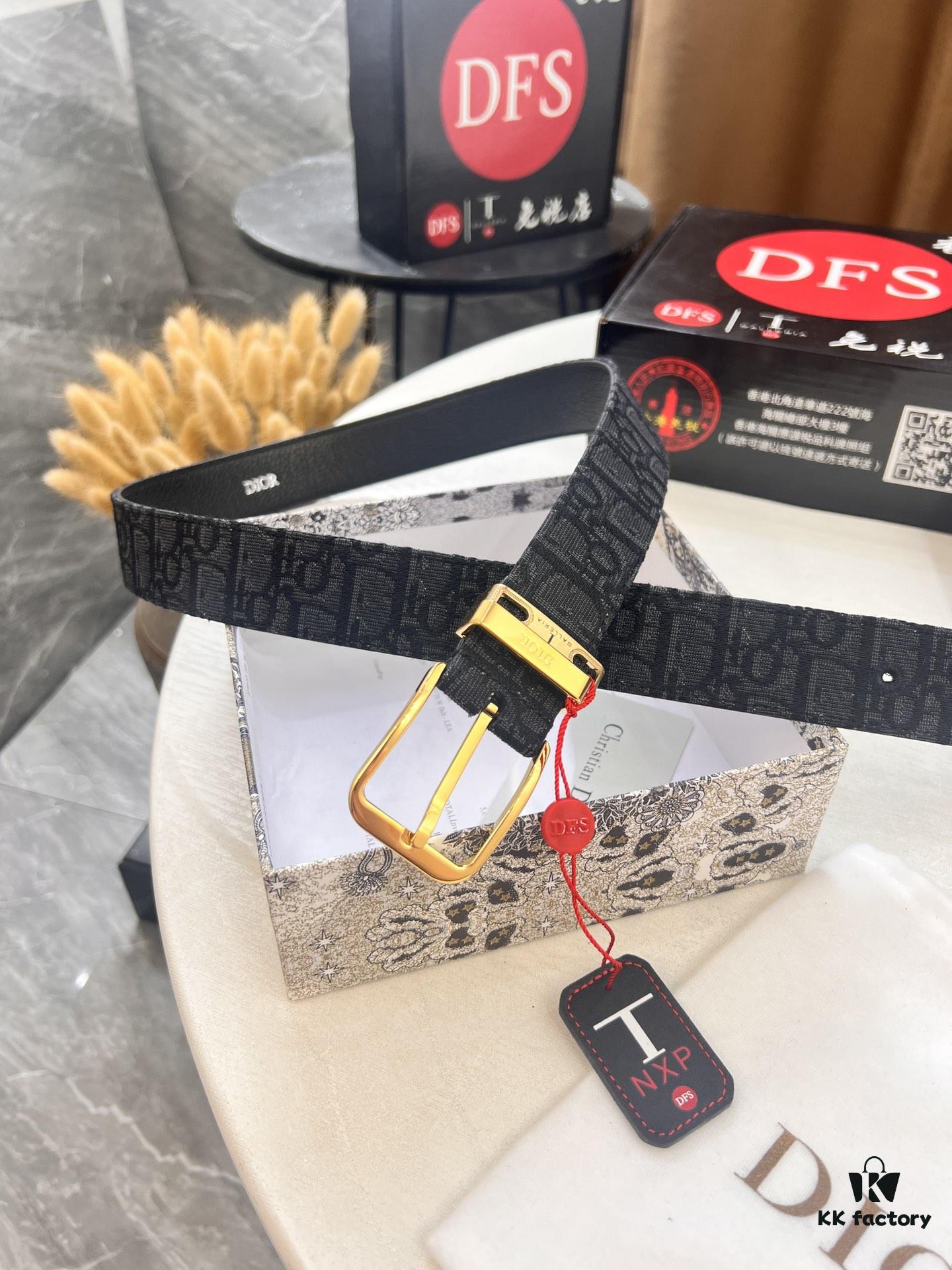 Shop Owner Recommended 🎺🎺 Dior Unisex Belt, Latest Couple's Style, Original Imported Embroidered Custom Fabric, Full-Grain Calfskin with Lychee Texture, ZP Synchronized Polished Metal Buckle, 3.5cm Width