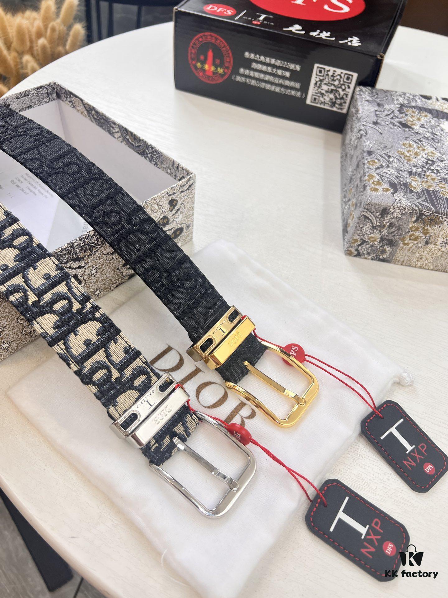 Shop Owner Recommended 🎺🎺 Dior Unisex Belt, Latest Couple's Style, Original Imported Embroidered Custom Fabric, Full-Grain Calfskin with Lychee Texture, ZP Synchronized Polished Metal Buckle, 3.5cm Width