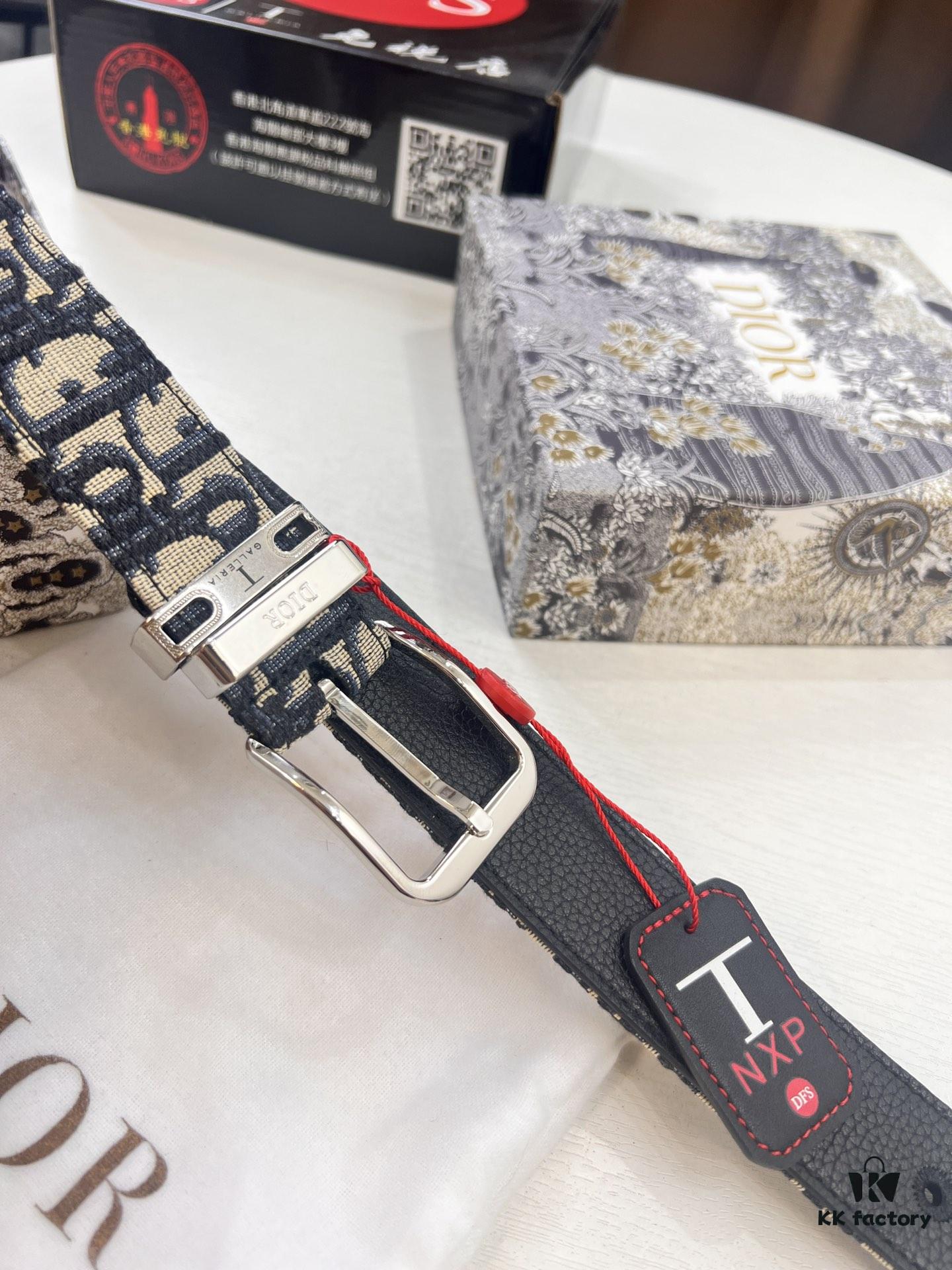 Dior Unisex Belt, Latest Couple's Style, Genuine Leather with Embroidered Custom Fabric, Imported from Original Factory