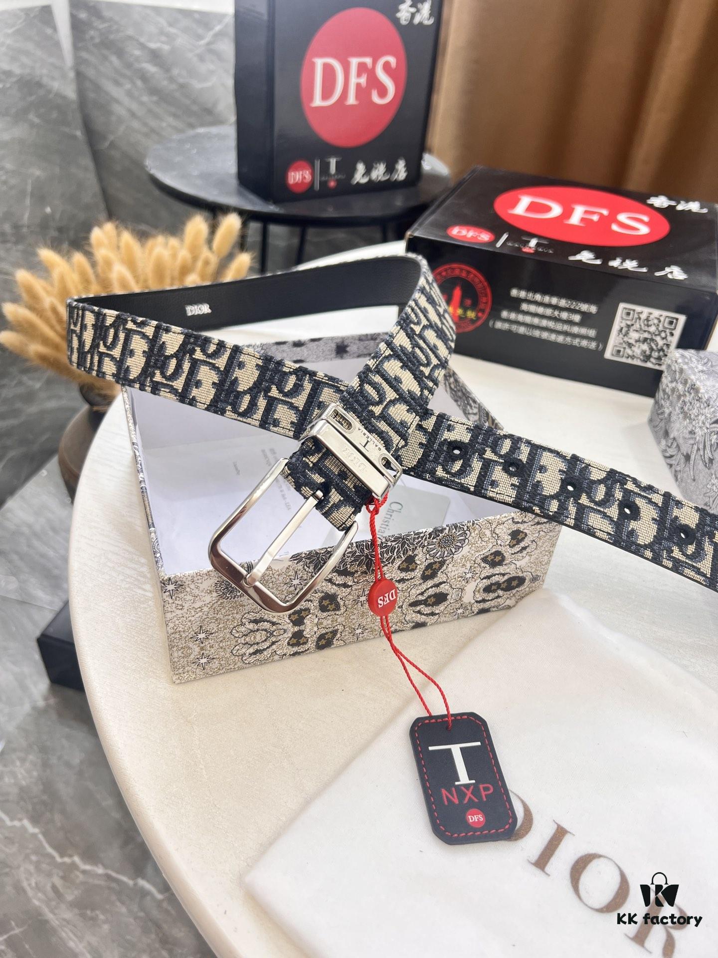 Dior Unisex Belt, Latest Couple's Style, Genuine Leather with Embroidered Custom Fabric, Imported from Original Factory