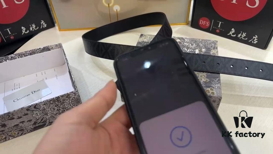 Dior Unisex Series, Imported Embossed Plain Weave Double-Sided Belt, Genuine Leather, Authentic Match, Factory Original Leather