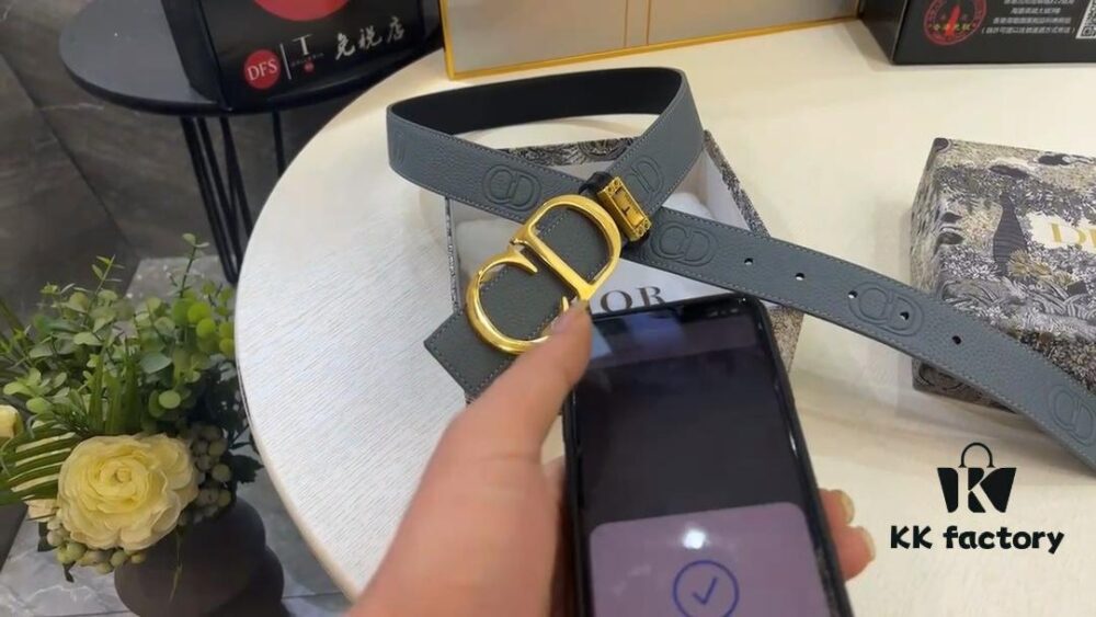 Dior Unisex Series, Imported Embossed Twill Leather Double-Sided Belt