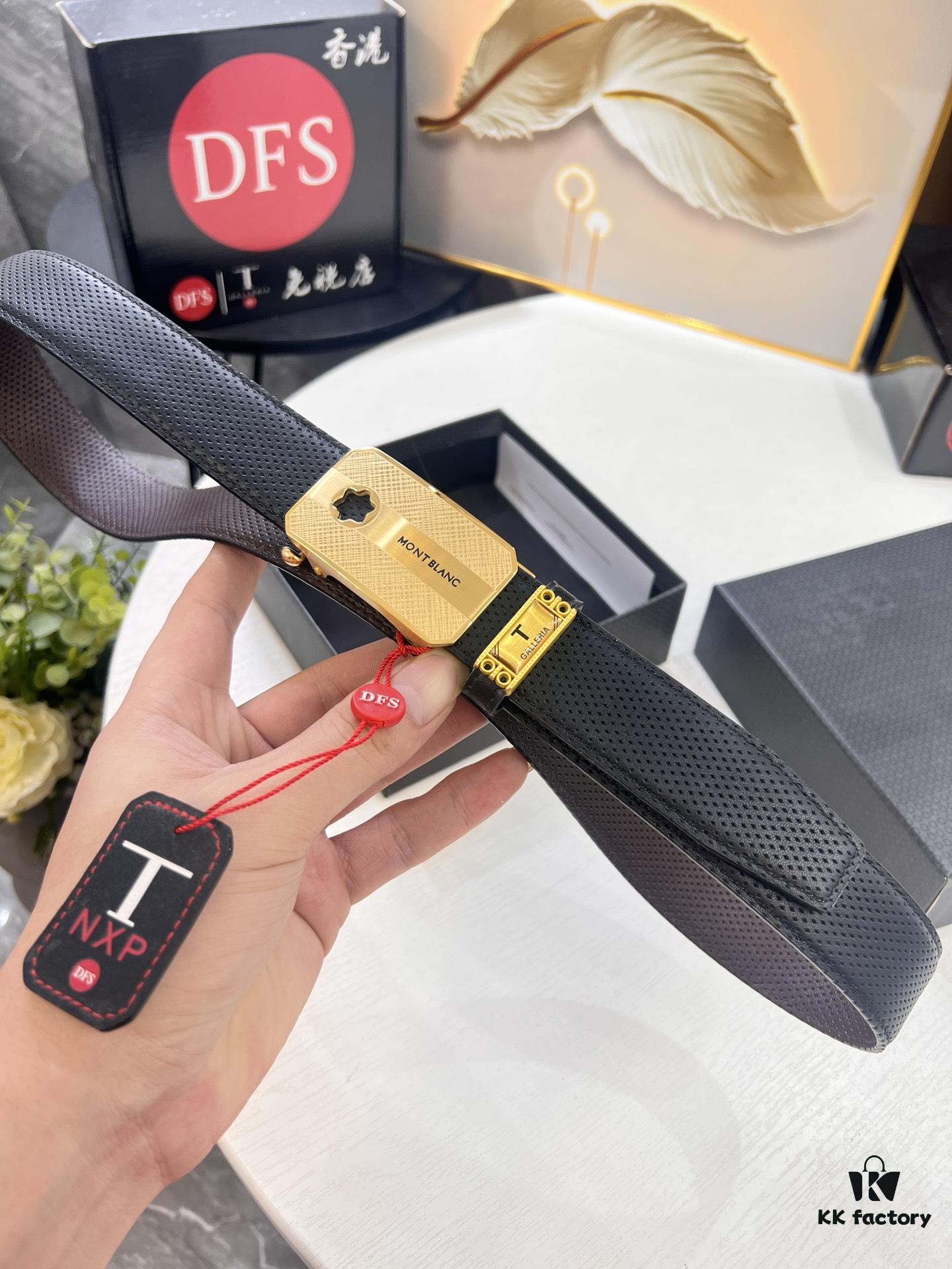 Top-Quality Genuine Leather Belt, Original Factory Hong Kong Duty-Free T Gift Box (NXP Hangtag with Anti-Counterfeit Chip Recognizable on Official Website), Automatic Buckle Series, Precision Stainless Steel Hardware, High-Ion Plating for Fade Resistance, 3.5cm Width, Imported French Crosshatch Calfskin with Natural Palm Texture, Comparable to Authentic Montblanc Quality