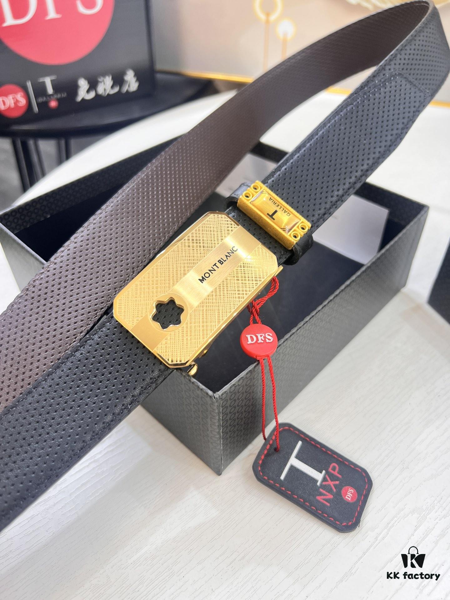 Top-Quality Genuine Leather Belt, Original Factory Hong Kong Duty-Free T Gift Box (NXP Hangtag with Anti-Counterfeit Chip Recognizable on Official Website), Automatic Buckle Series, Precision Stainless Steel Hardware, High-Ion Plating for Fade Resistance, 3.5cm Width, Imported French Crosshatch Calfskin with Natural Palm Texture, Comparable to Authentic Montblanc Quality