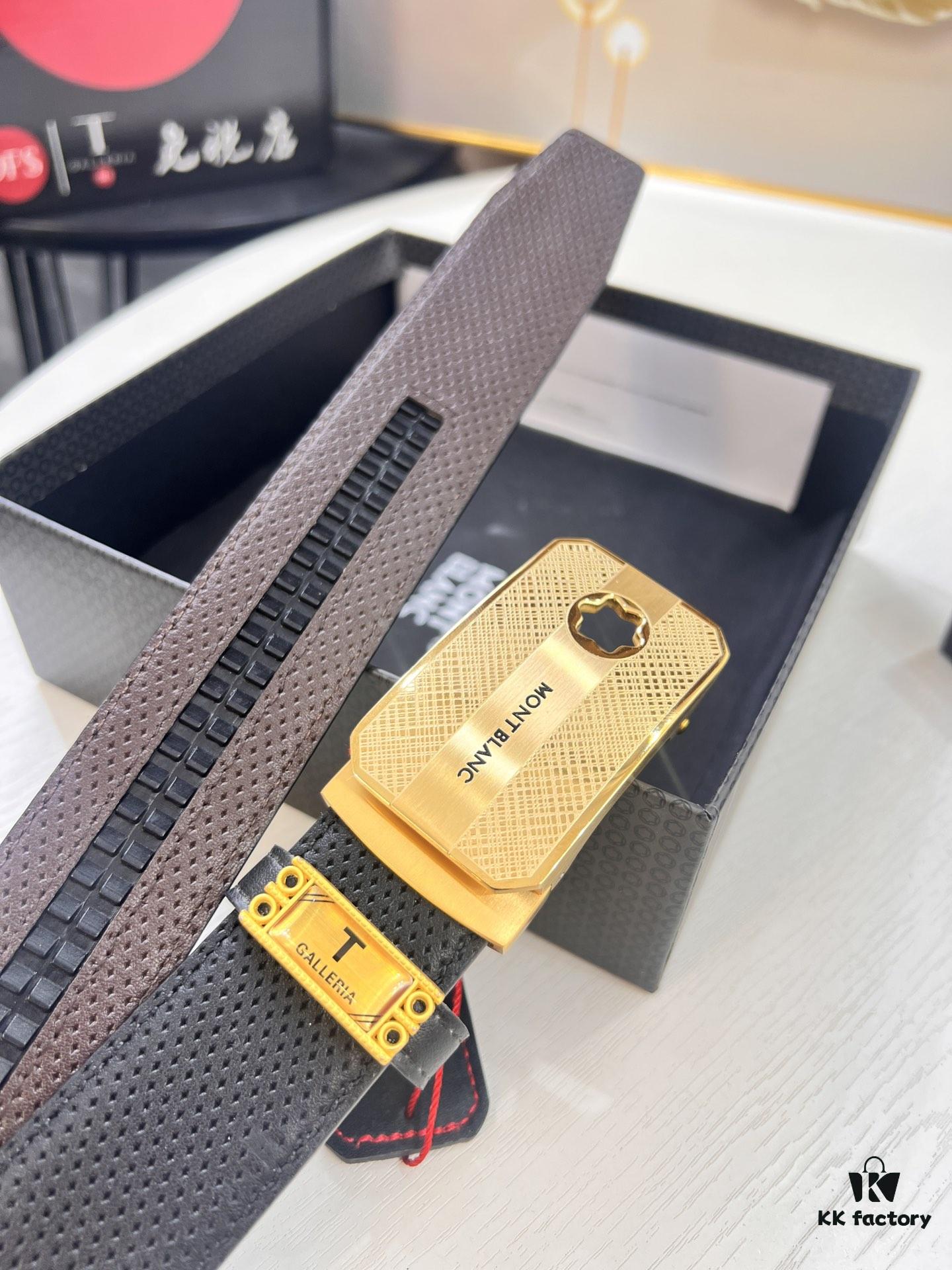 Top-Quality Genuine Leather Belt, Original Factory Hong Kong Duty-Free T Gift Box (NXP Hangtag with Anti-Counterfeit Chip Recognizable on Official Website), Automatic Buckle Series, Precision Stainless Steel Hardware, High-Ion Plating for Fade Resistance, 3.5cm Width, Imported French Crosshatch Calfskin with Natural Palm Texture, Comparable to Authentic Montblanc Quality